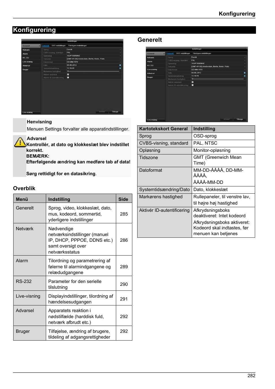 Konfigurering, Generelt | ABUS TVHD80010 Operating instructions User Manual | Page 282 / 366