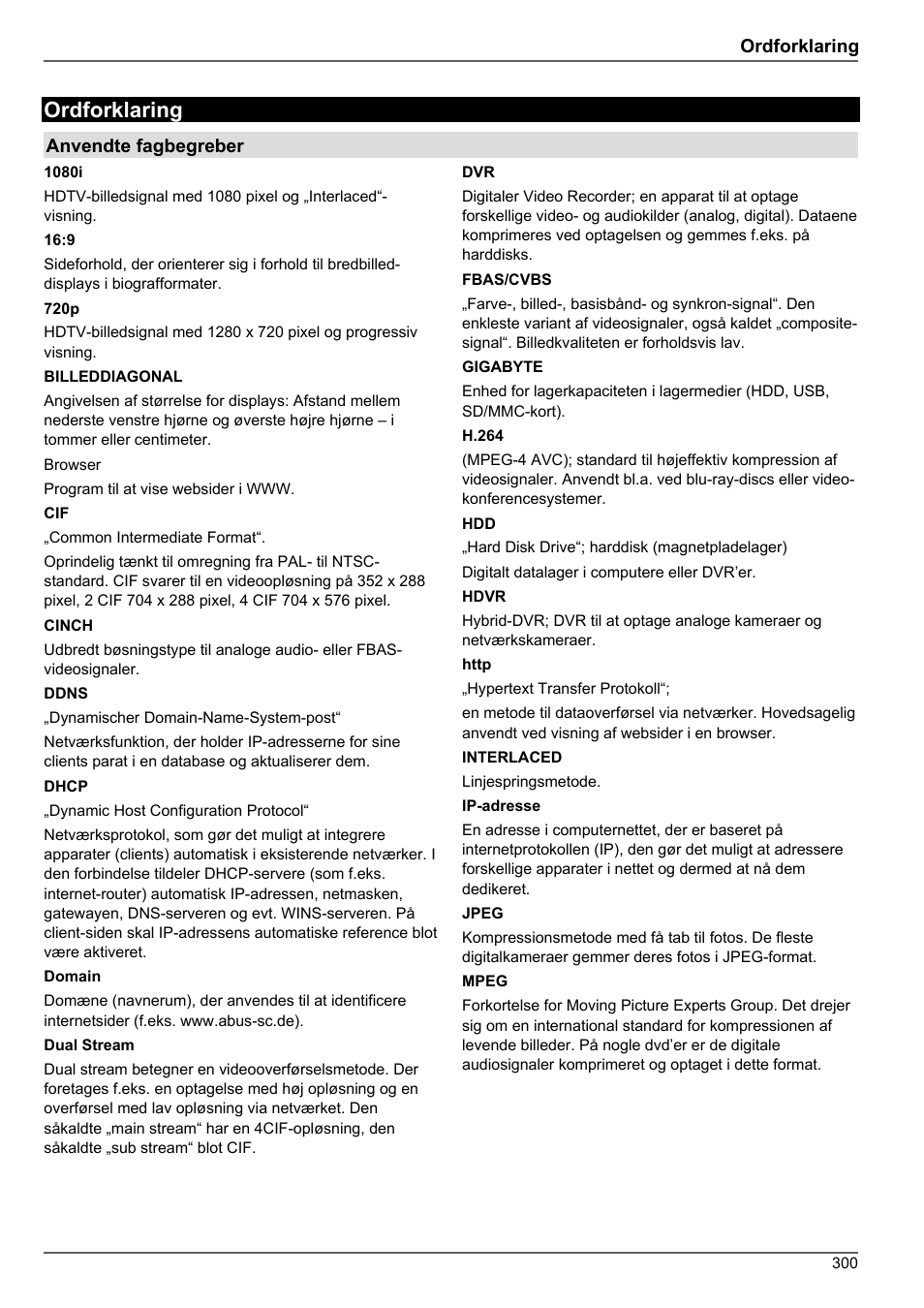 Ordforklaring | ABUS TVHD80010 Operating instructions User Manual | Page 300 / 366