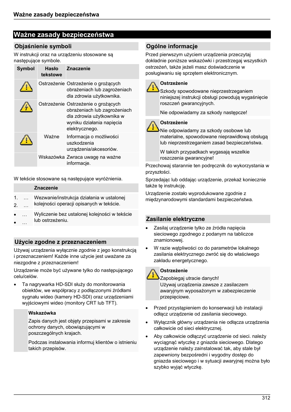Ważne zasady bezpieczeństwa | ABUS TVHD80010 Operating instructions User Manual | Page 312 / 366