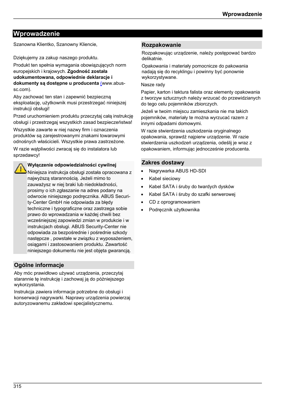 Wprowadzenie | ABUS TVHD80010 Operating instructions User Manual | Page 315 / 366