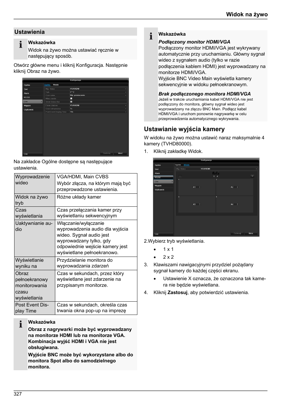 Ustawianie wyjścia kamery | ABUS TVHD80010 Operating instructions User Manual | Page 327 / 366