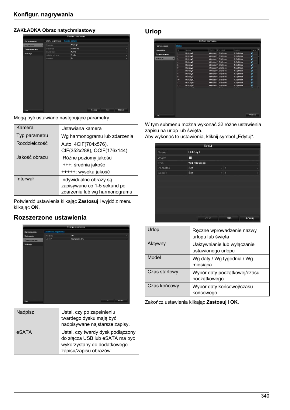 Rozszerzone ustawienia, Urlop | ABUS TVHD80010 Operating instructions User Manual | Page 340 / 366