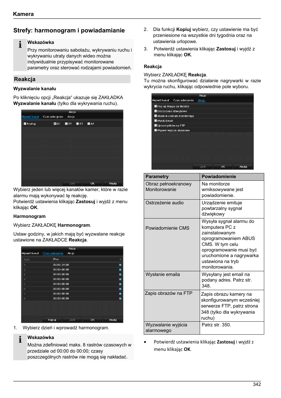 Strefy: harmonogram i powiadamianie | ABUS TVHD80010 Operating instructions User Manual | Page 342 / 366