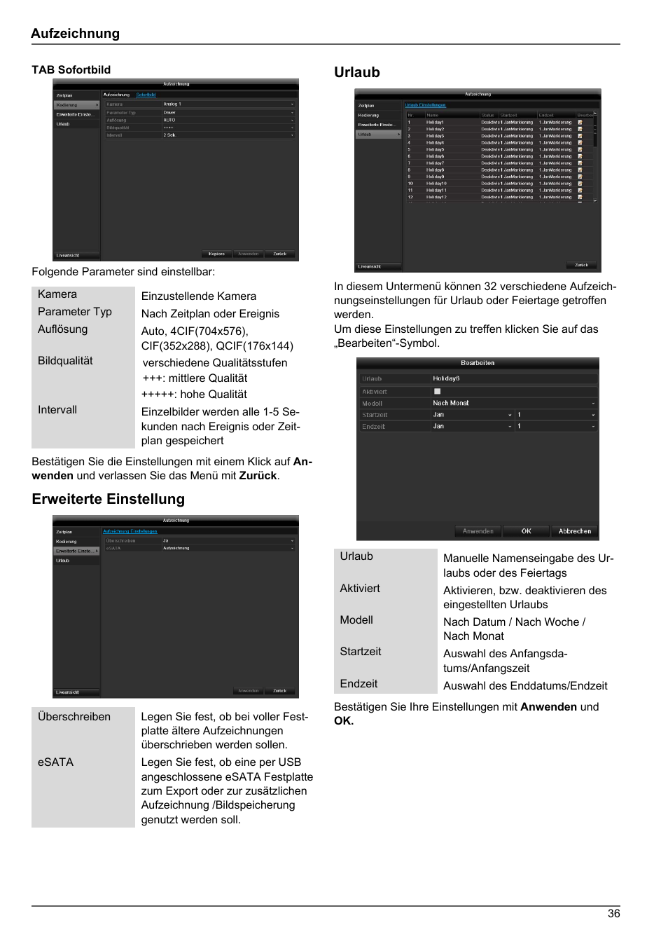 Erweiterte einstellung, Urlaub | ABUS TVHD80010 Operating instructions User Manual | Page 36 / 366