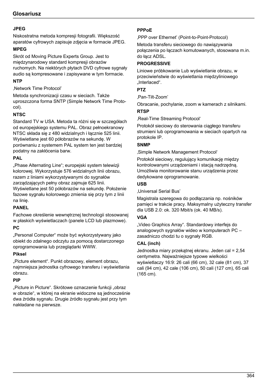 Glosariusz | ABUS TVHD80010 Operating instructions User Manual | Page 364 / 366