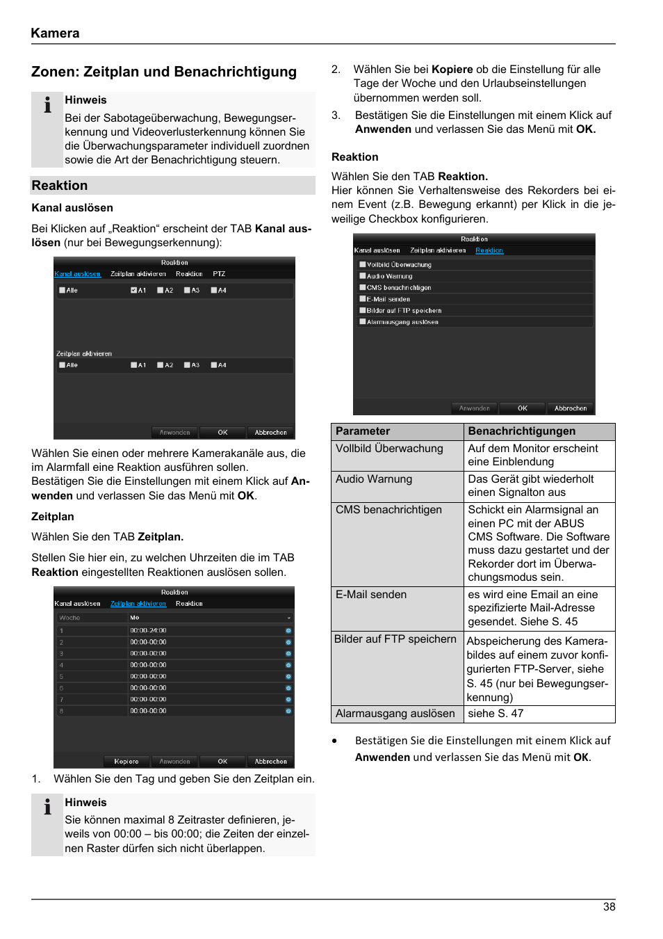 Zonen: zeitplan und benachrichtigung | ABUS TVHD80010 Operating instructions User Manual | Page 38 / 366