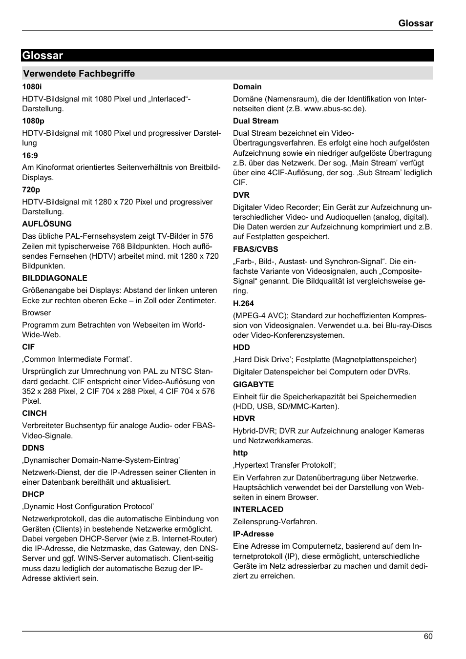 Glossar | ABUS TVHD80010 Operating instructions User Manual | Page 60 / 366
