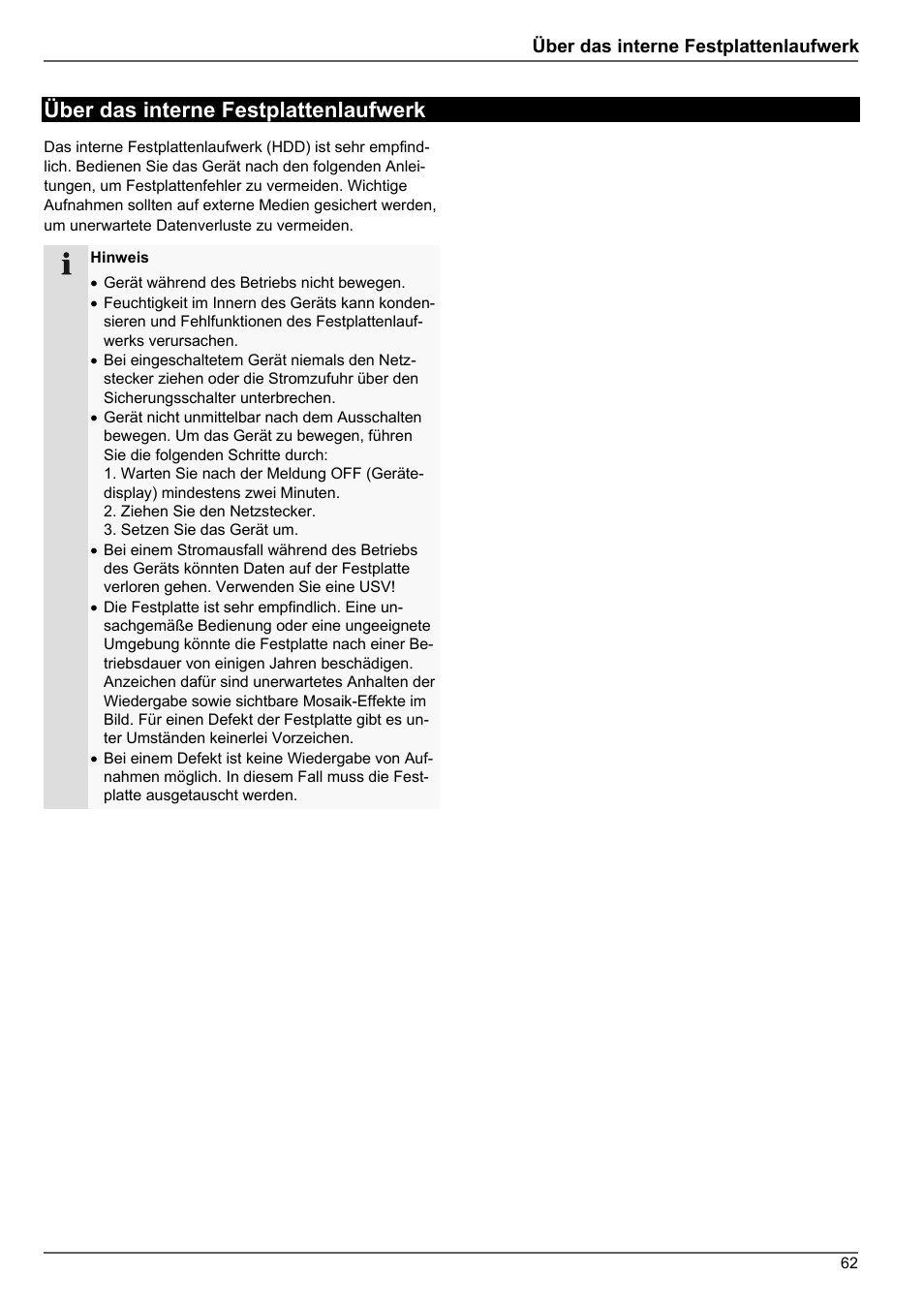 Über das interne festplattenlaufwerk | ABUS TVHD80010 Operating instructions User Manual | Page 62 / 366
