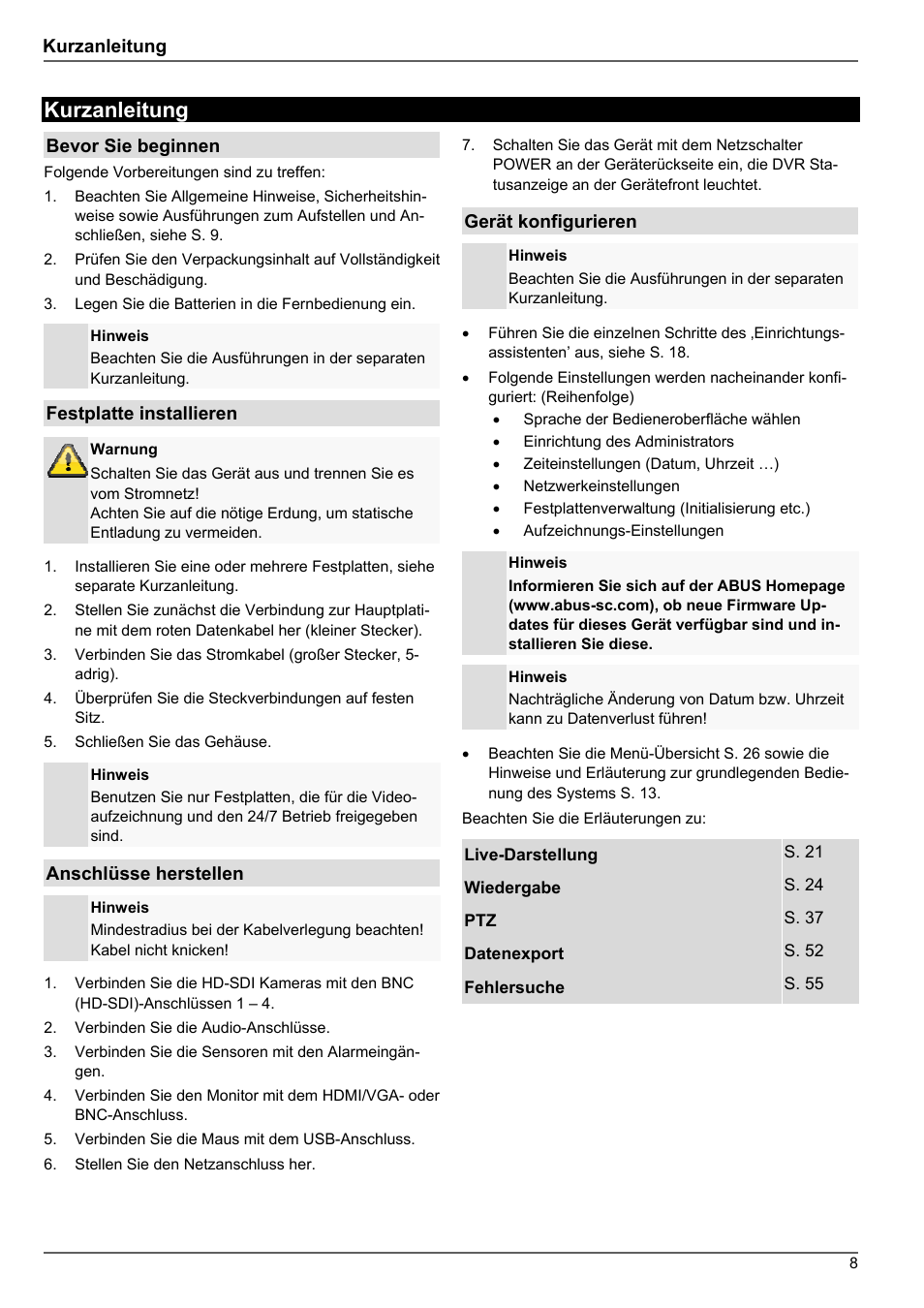 Kurzanleitung | ABUS TVHD80010 Operating instructions User Manual | Page 8 / 366