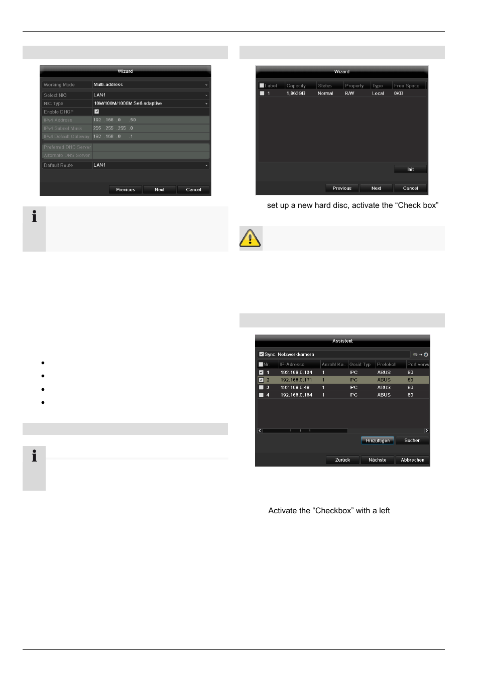 Setup wizard, Network settings, Hdd management | Setting up network cameras | ABUS TVVR45021 Operating instructions User Manual | Page 107 / 458
