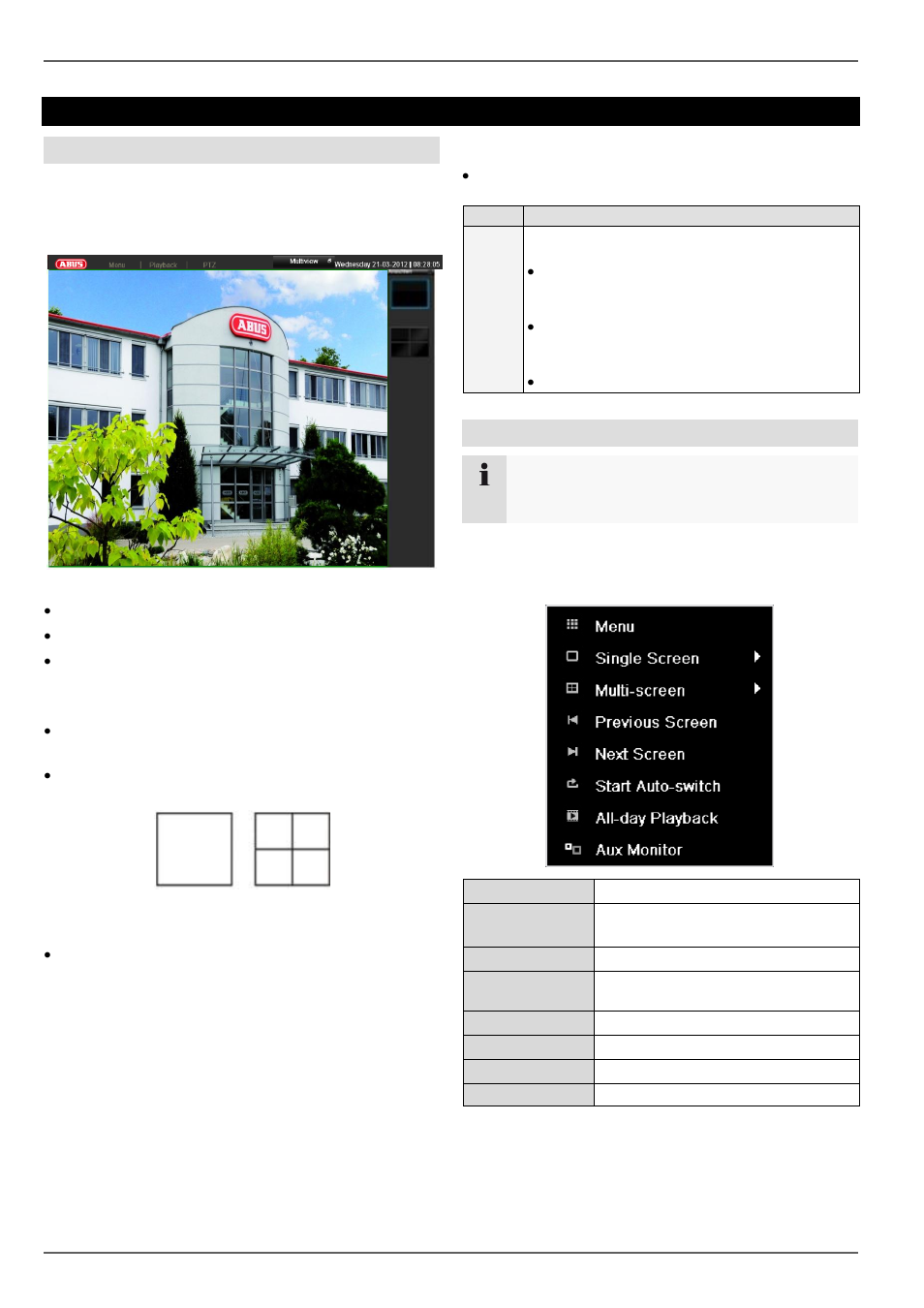 E 109, Status symbols, Live view | Overview, Pop-up menu for mouse operation | ABUS TVVR45021 Operating instructions User Manual | Page 109 / 458