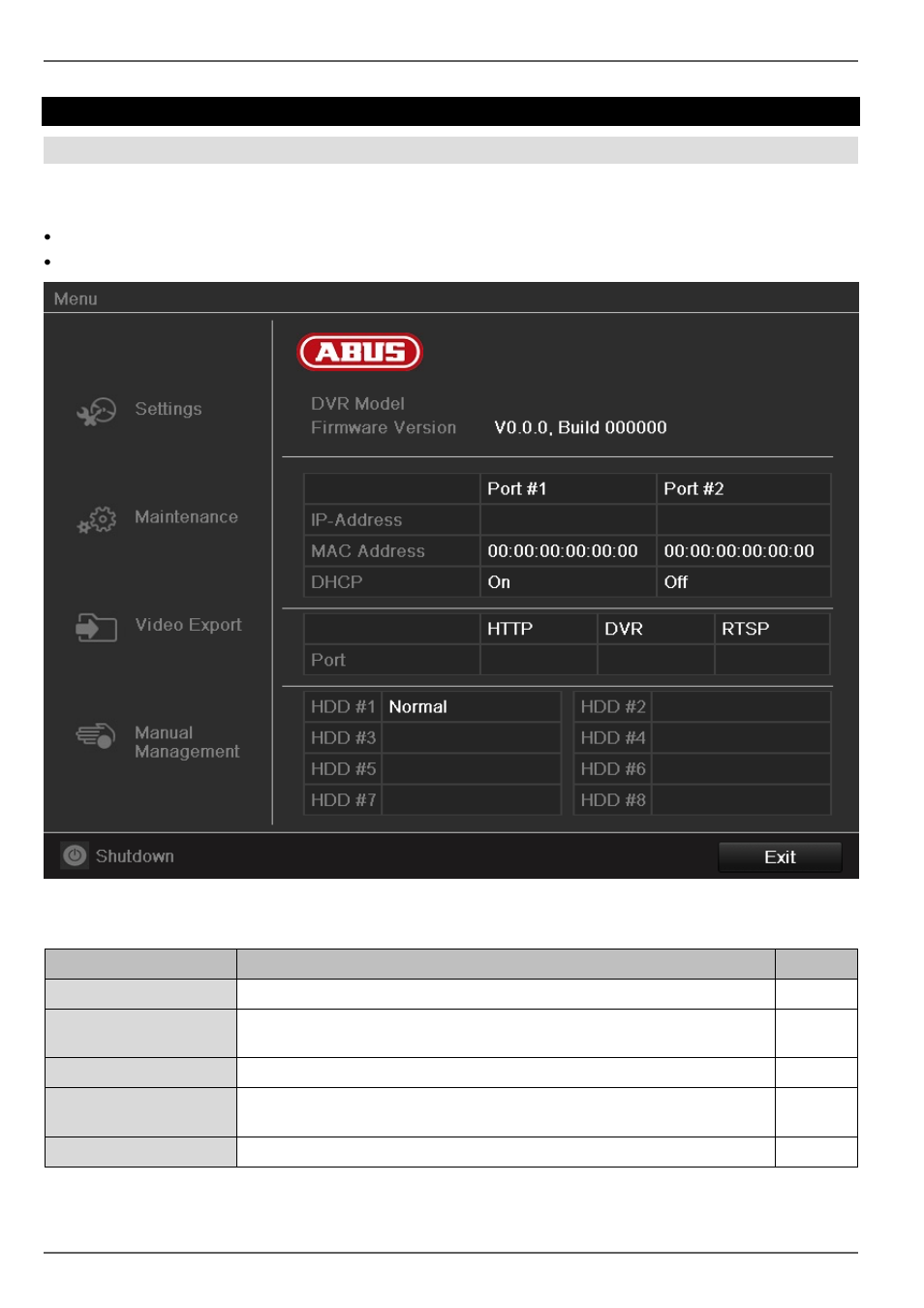 Main menu, Menu description | ABUS TVVR45021 Operating instructions User Manual | Page 114 / 458