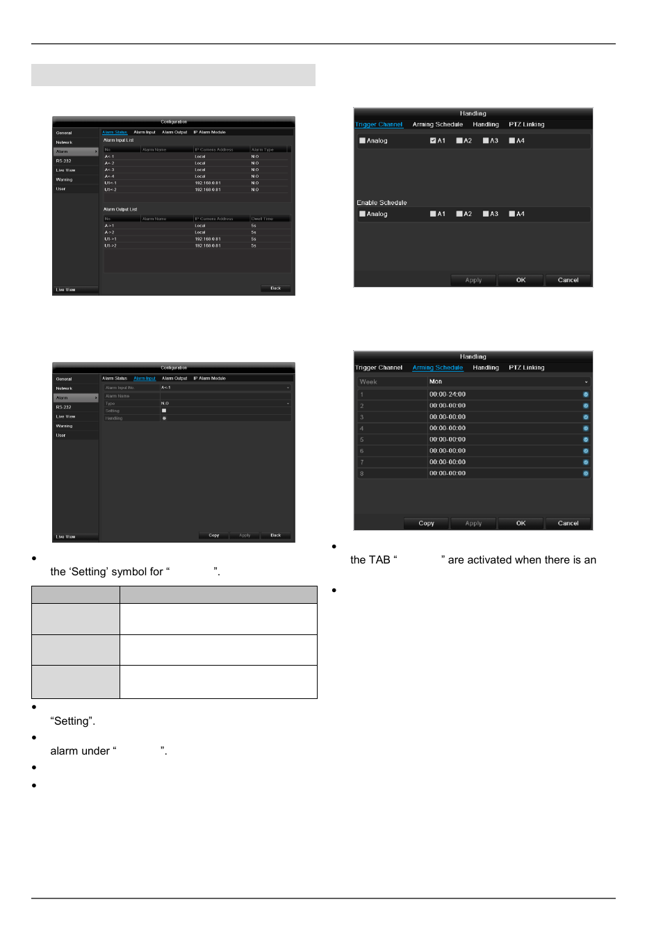 Settings, Alarm alarm status, Alarm input | Handling | ABUS TVVR45021 Operating instructions User Manual | Page 123 / 458