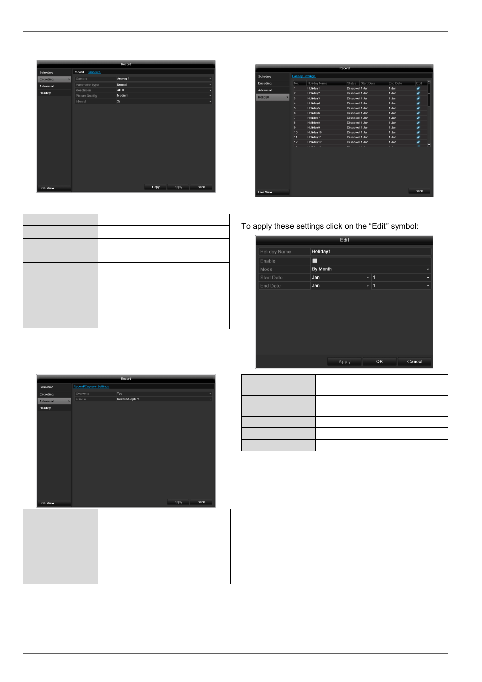 Holidays, Settings | ABUS TVVR45021 Operating instructions User Manual | Page 132 / 458