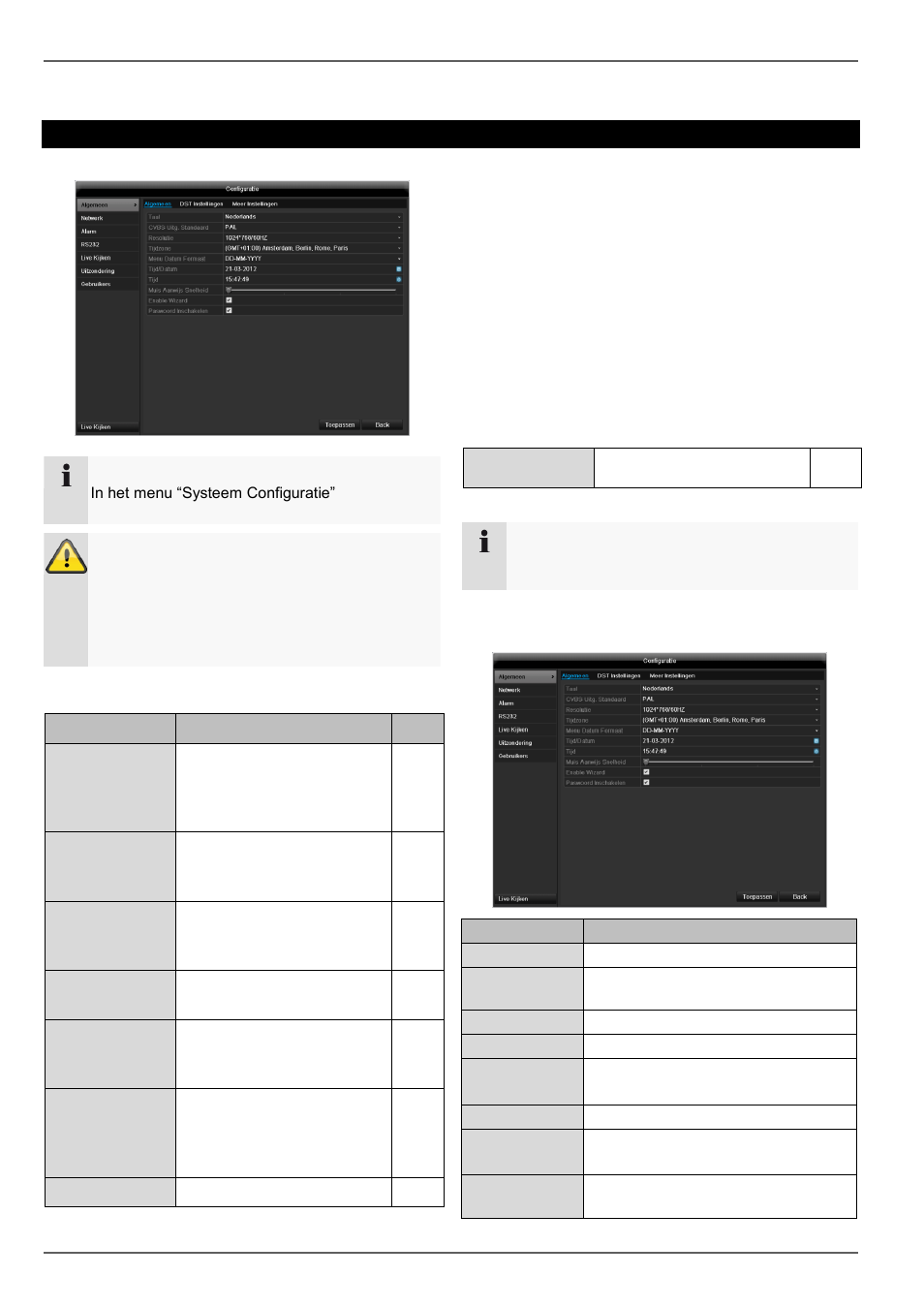 System configuratie, Algemeen, Hoofd menu | Overzicht | ABUS TVVR45021 Operating instructions User Manual | Page 192 / 458