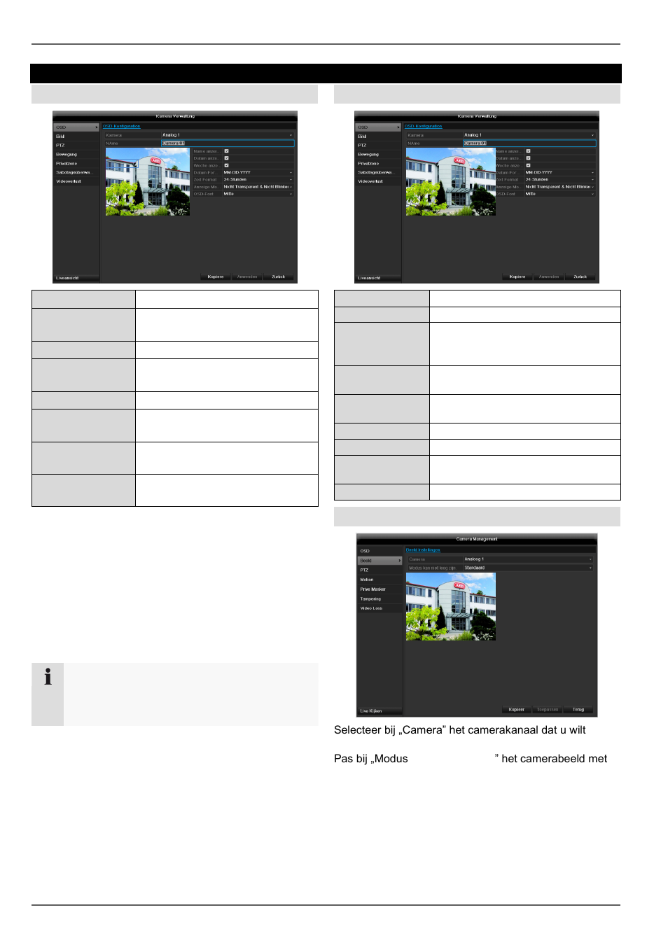 Camera, Hoofd menu, Kamera | Beeld | ABUS TVVR45021 Operating instructions User Manual | Page 203 / 458