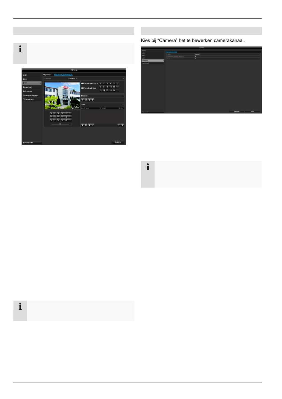 Opslaan en oproepen van presets, Installeren en oproepen van tours, Hoofd menu | Beweging | ABUS TVVR45021 Operating instructions User Manual | Page 204 / 458