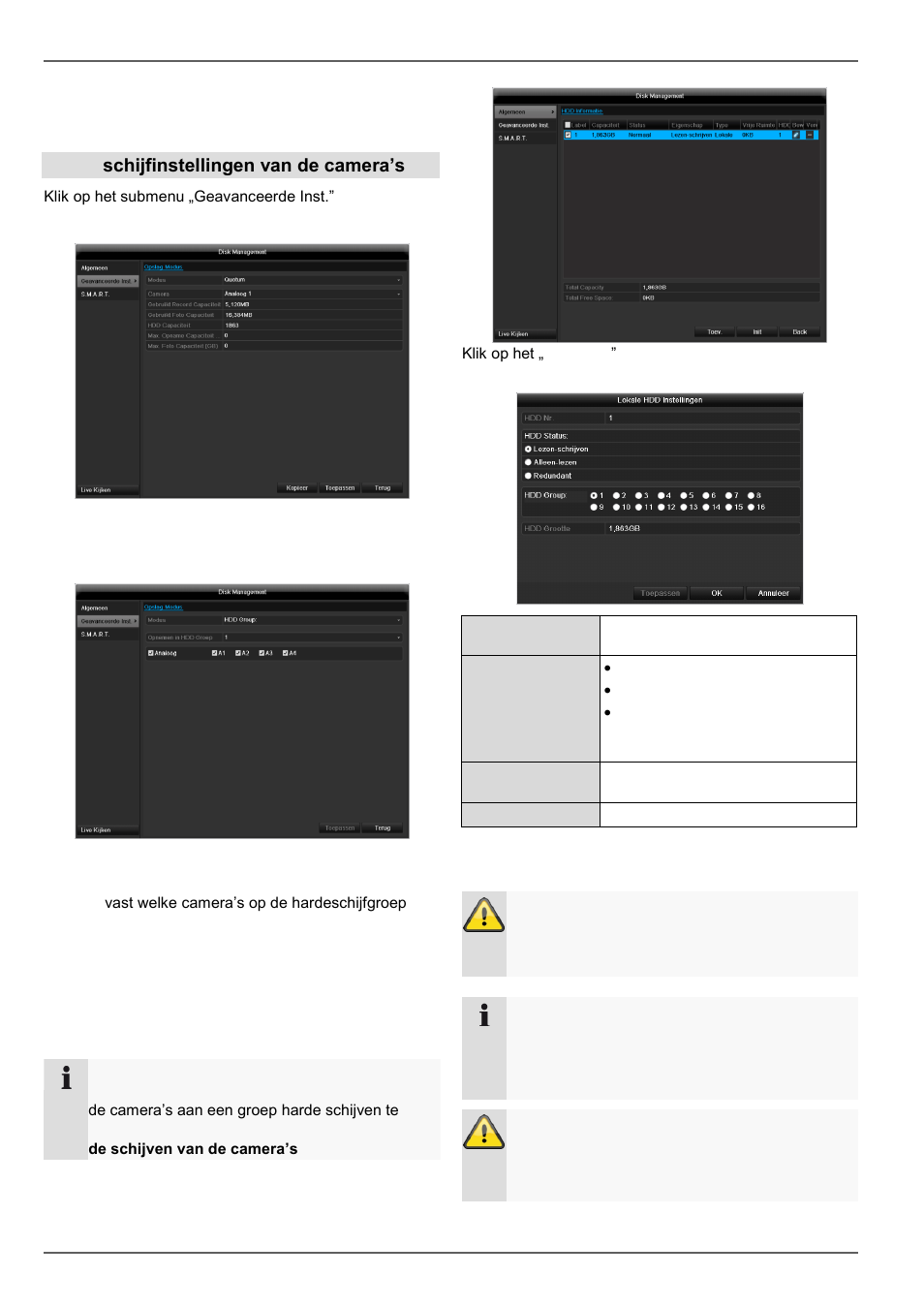 Instelling van de harde schijven, Harde- schijfinstellingen van de camera’s | ABUS TVVR45021 Operating instructions User Manual | Page 210 / 458