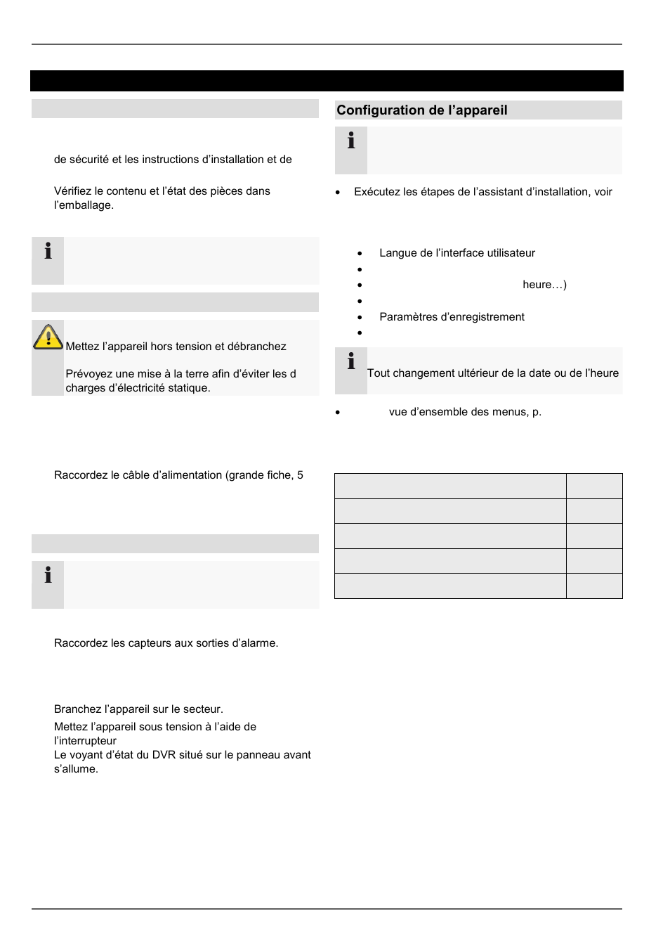 Guide de démarrage rapide, Avant de commencer, Monjours du disque dur | Branchements, Configuration de l’appareil | ABUS TVVR45021 Operating instructions User Manual | Page 252 / 458