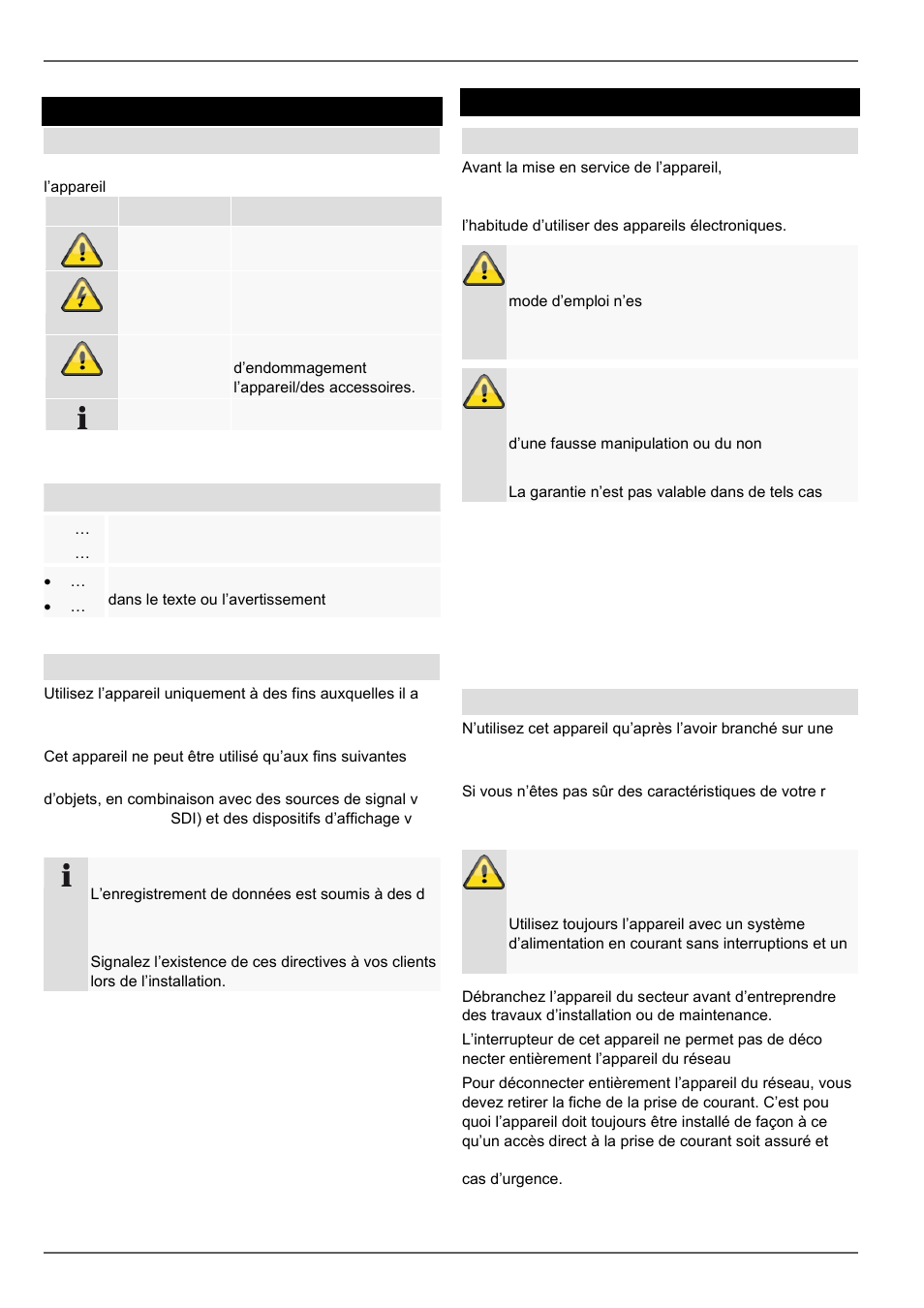 Consignes de sécurité impor- tantes, Consignes de sécurité importantes, Explication des symboles | Utilisation appropriée, Généralités, Alimentation en courant | ABUS TVVR45021 Operating instructions User Manual | Page 253 / 458