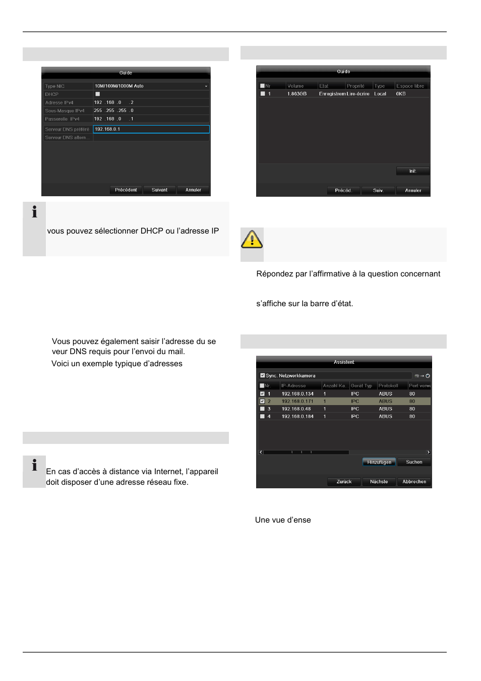 Assistant de paramétrage, Paramètres réseau, Gestion des disques durs | Configuration de caméras réseau | ABUS TVVR45021 Operating instructions User Manual | Page 260 / 458