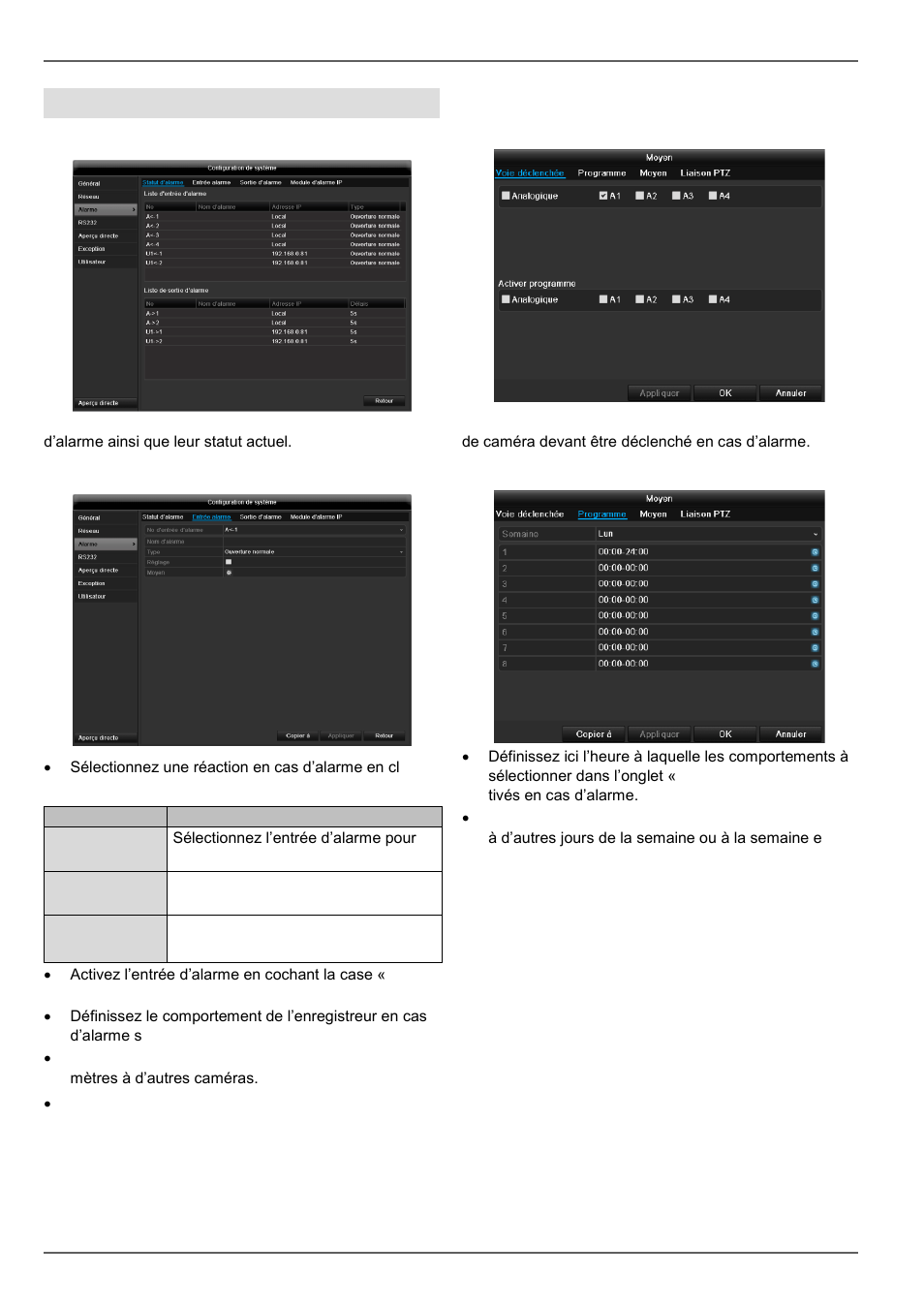 Configuration de système, Alarme statut d´alarme, Entrée alarme | Reaction | ABUS TVVR45021 Operating instructions User Manual | Page 275 / 458