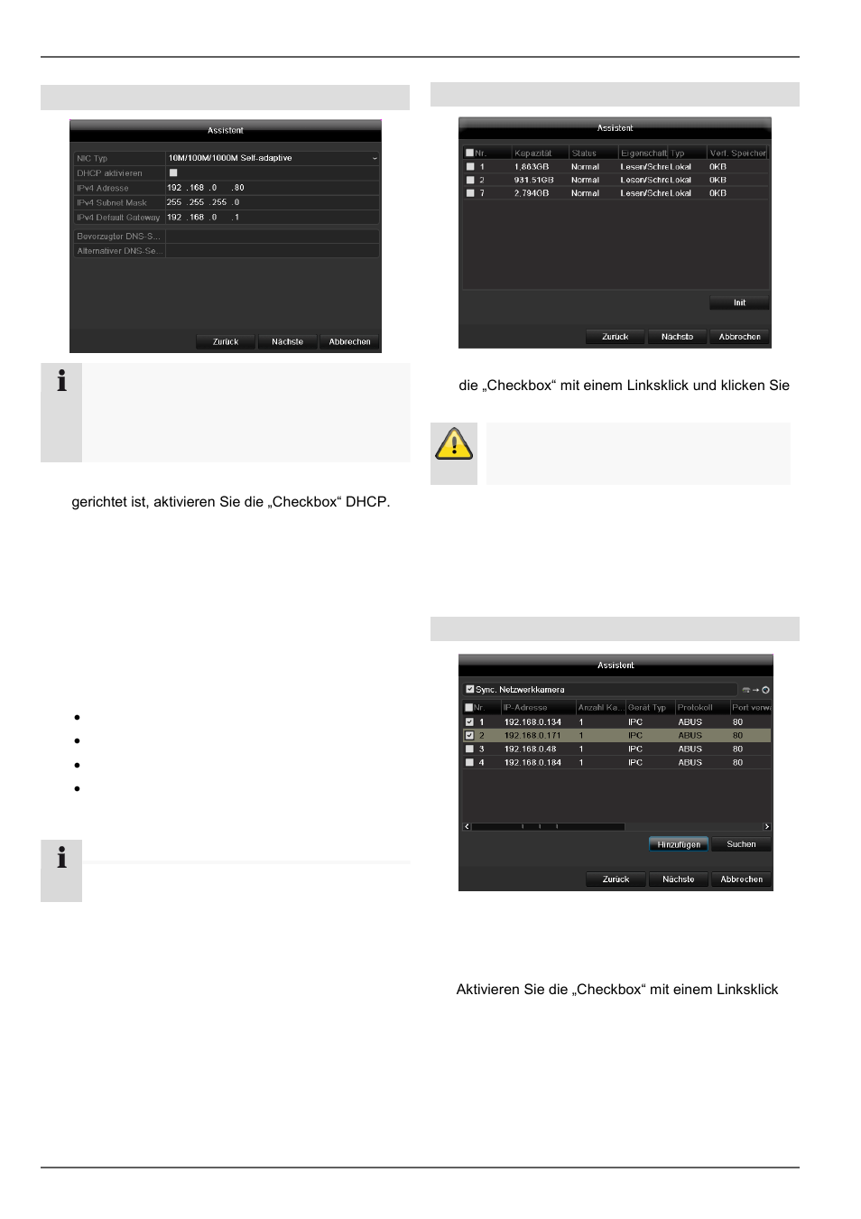 Einrichtungsassistent, Netzwerkeinstellungen, Festplattenverwaltung | Einrichtung von netzwerkkameras | ABUS TVVR45021 Operating instructions User Manual | Page 31 / 458