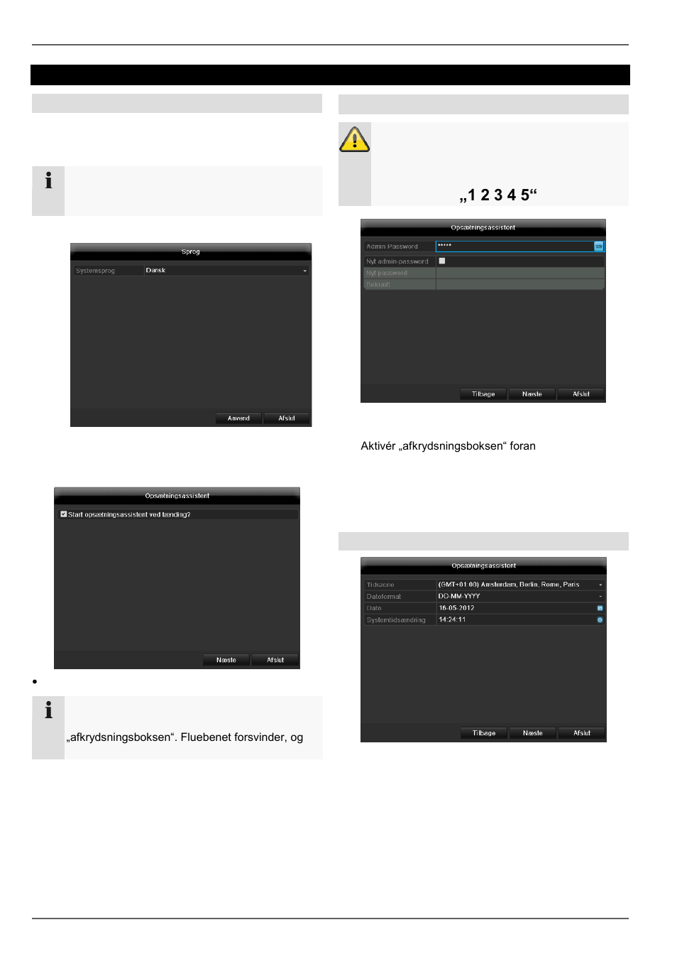 Indstillingsassistent, Indstilling af systemet, Indstilling af administratoren | Dato / tid | ABUS TVVR45021 Operating instructions User Manual | Page 335 / 458