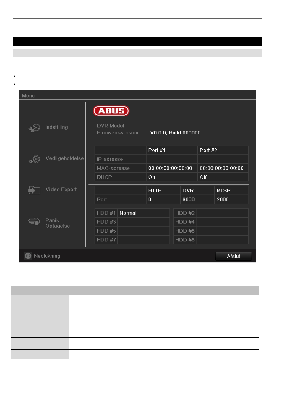 Apparatmenu, Menubeskrivelse | ABUS TVVR45021 Operating instructions User Manual | Page 343 / 458