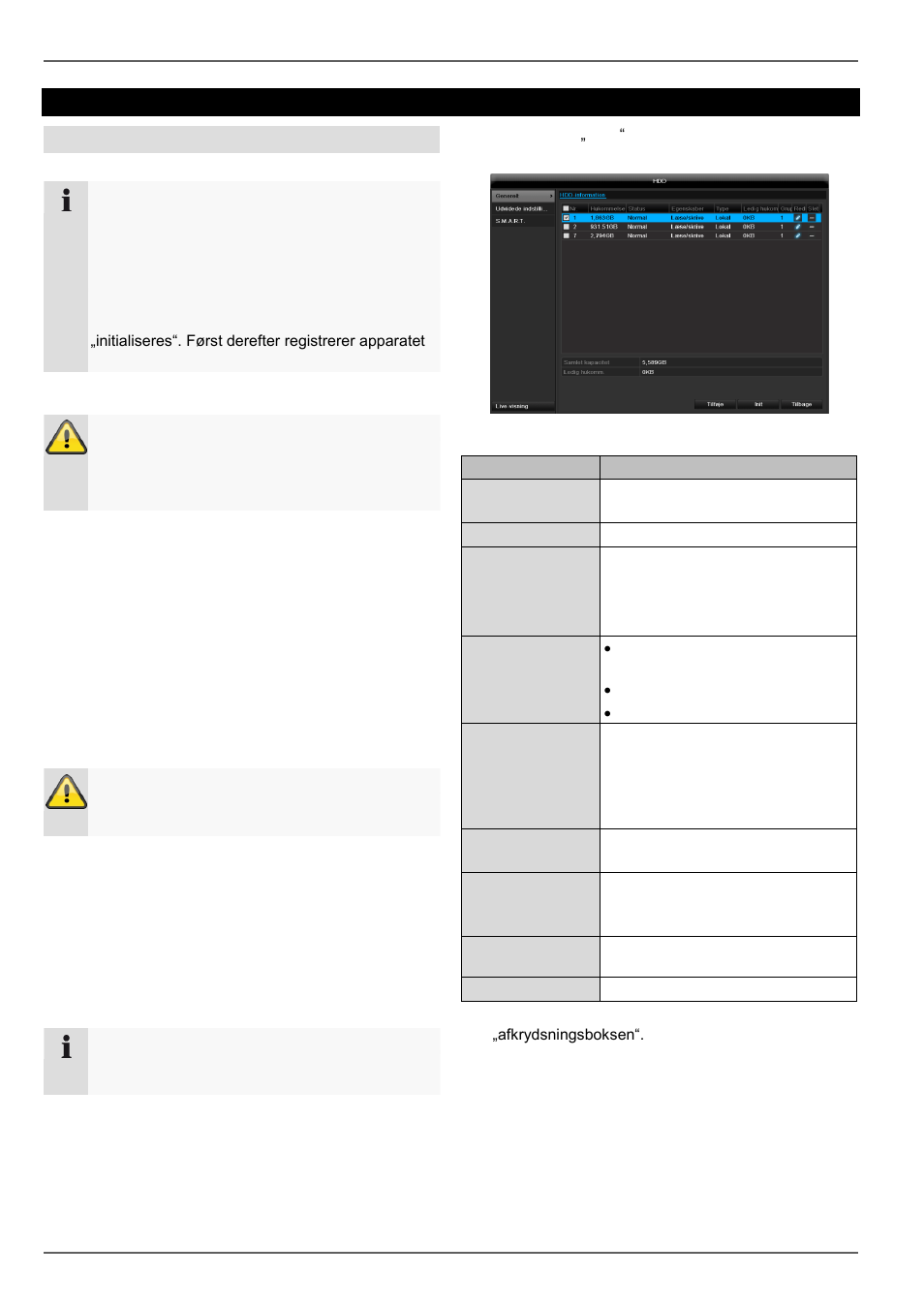 Indbygning af en harddisk, Harddiskforvaltningens parametre, Harddisks | ABUS TVVR45021 Operating instructions User Manual | Page 361 / 458