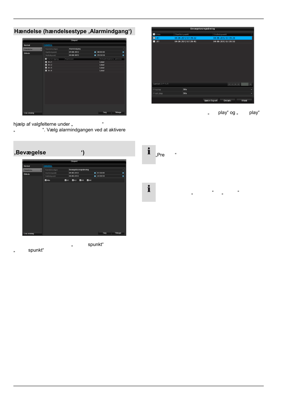 Video export, Hændelse (hændelsestype ‚alarmindgang‘), Hændelse (hændelsestype ‚bevægelsesregistrering‘) | ABUS TVVR45021 Operating instructions User Manual | Page 371 / 458
