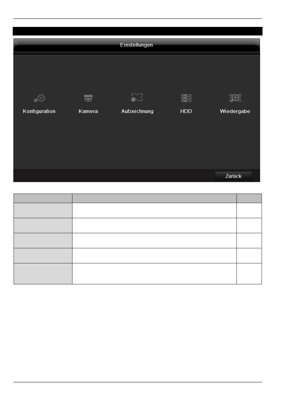 Einstellungen, Menübeschreibung | ABUS TVVR45021 Operating instructions User Manual | Page 39 / 458