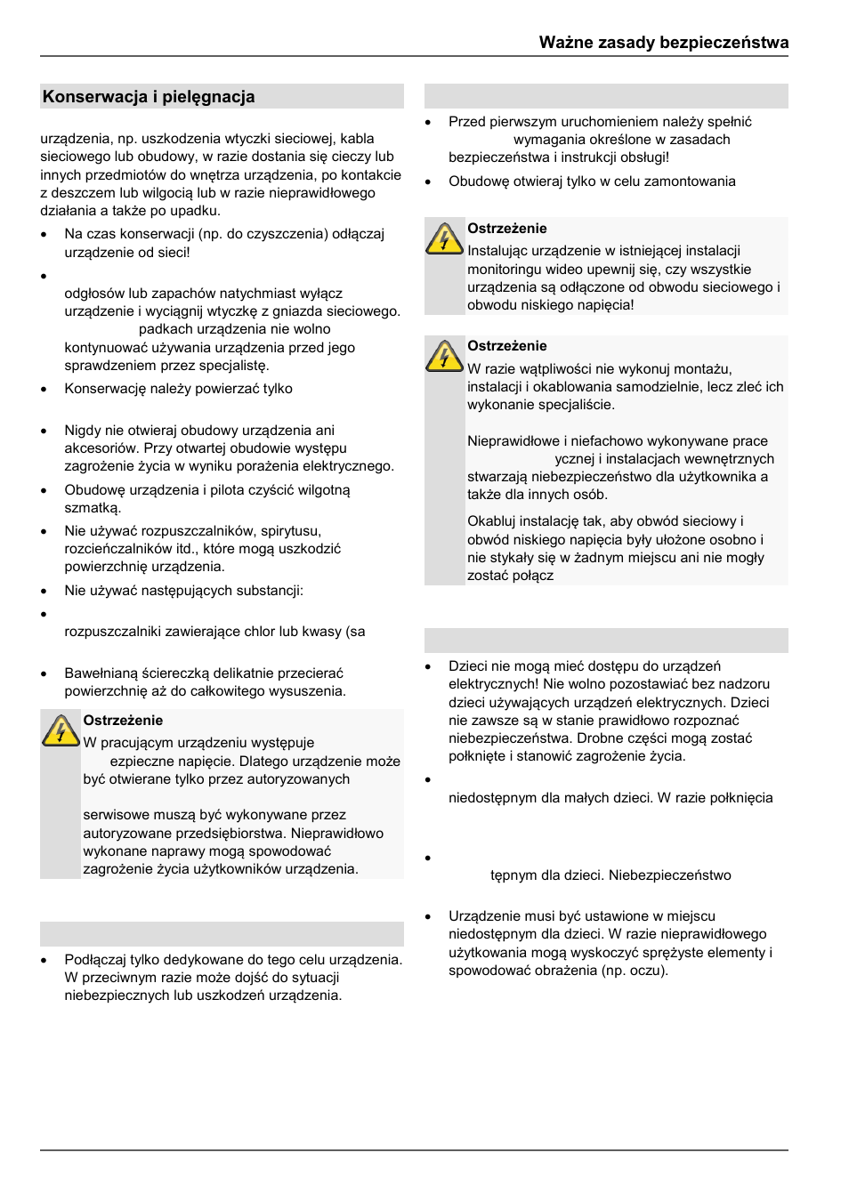 Ważne zasady bezpieczeństwa, Konserwacja i pielęgnacja, Akcesoria | Uruchomienie, Dzieci | ABUS TVVR45021 Operating instructions User Manual | Page 403 / 458