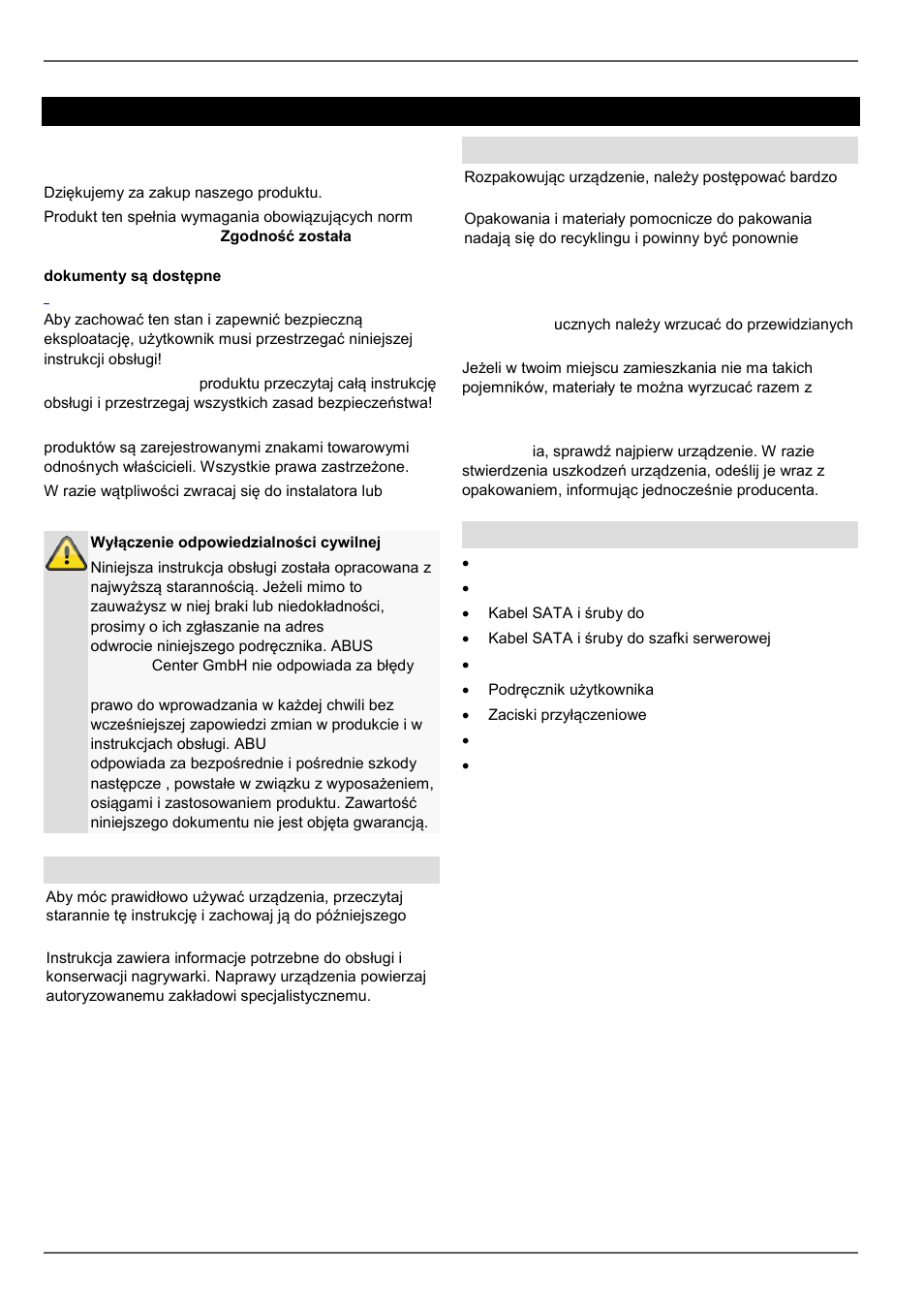 Wprowadzenie, Ogólne informacje, Rozpakowanie | Zakres dostawy | ABUS TVVR45021 Operating instructions User Manual | Page 404 / 458
