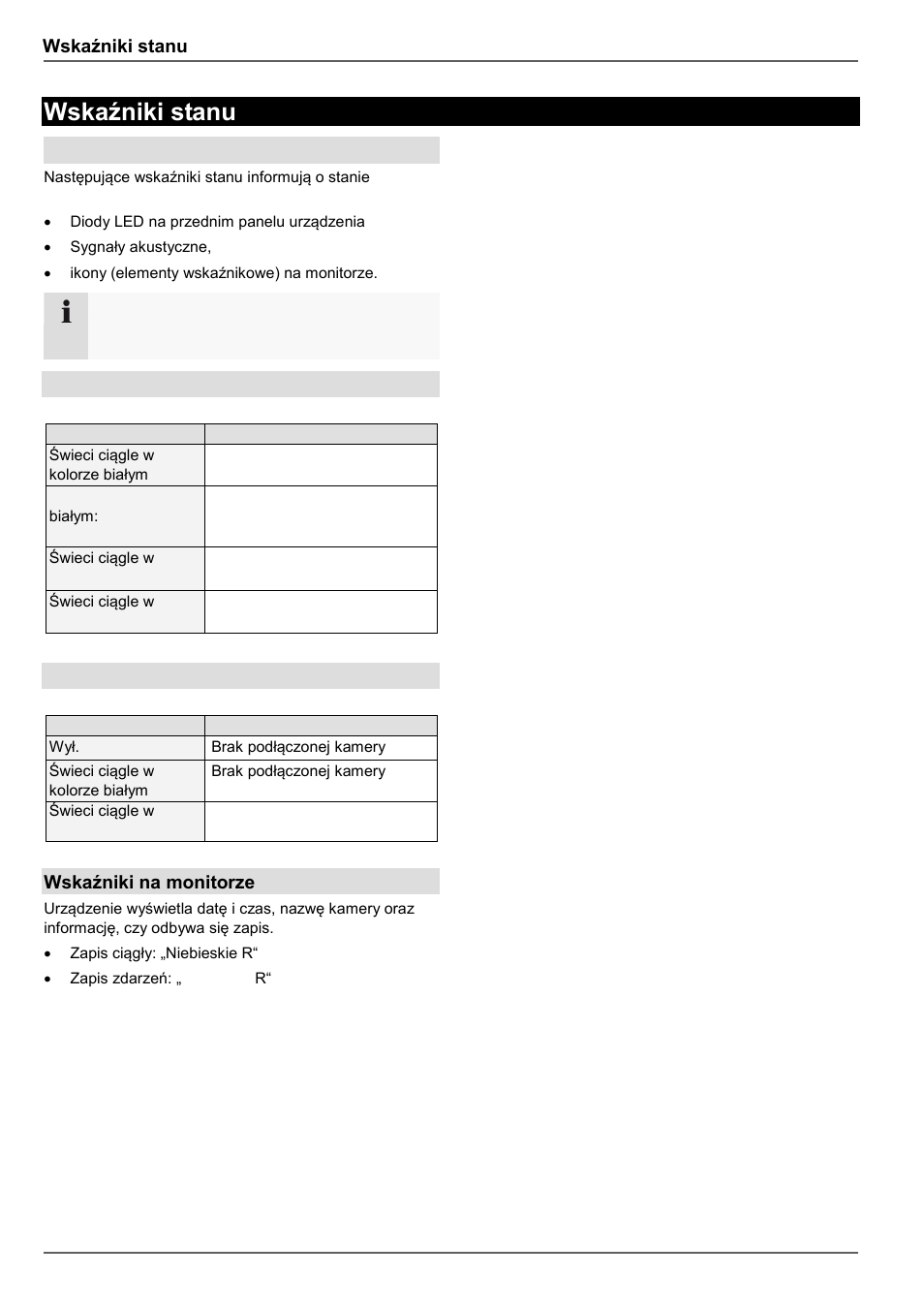 Wskaźniki stanu, Ogólne, Dioda led stanu dvr | Klawisze wyboru kamery dioda stanu led, Wskaźniki na monitorze | ABUS TVVR45021 Operating instructions User Manual | Page 410 / 458