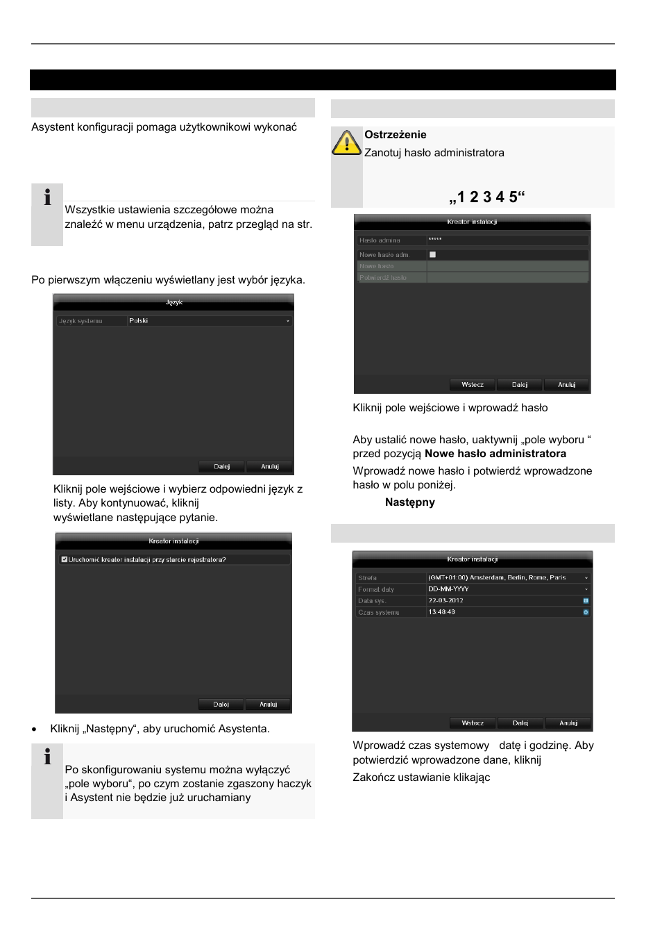 Asystent konfiguracji, Konfigurowanie systemu, Konfigurowanie administratora | Czas i data systemowa | ABUS TVVR45021 Operating instructions User Manual | Page 411 / 458