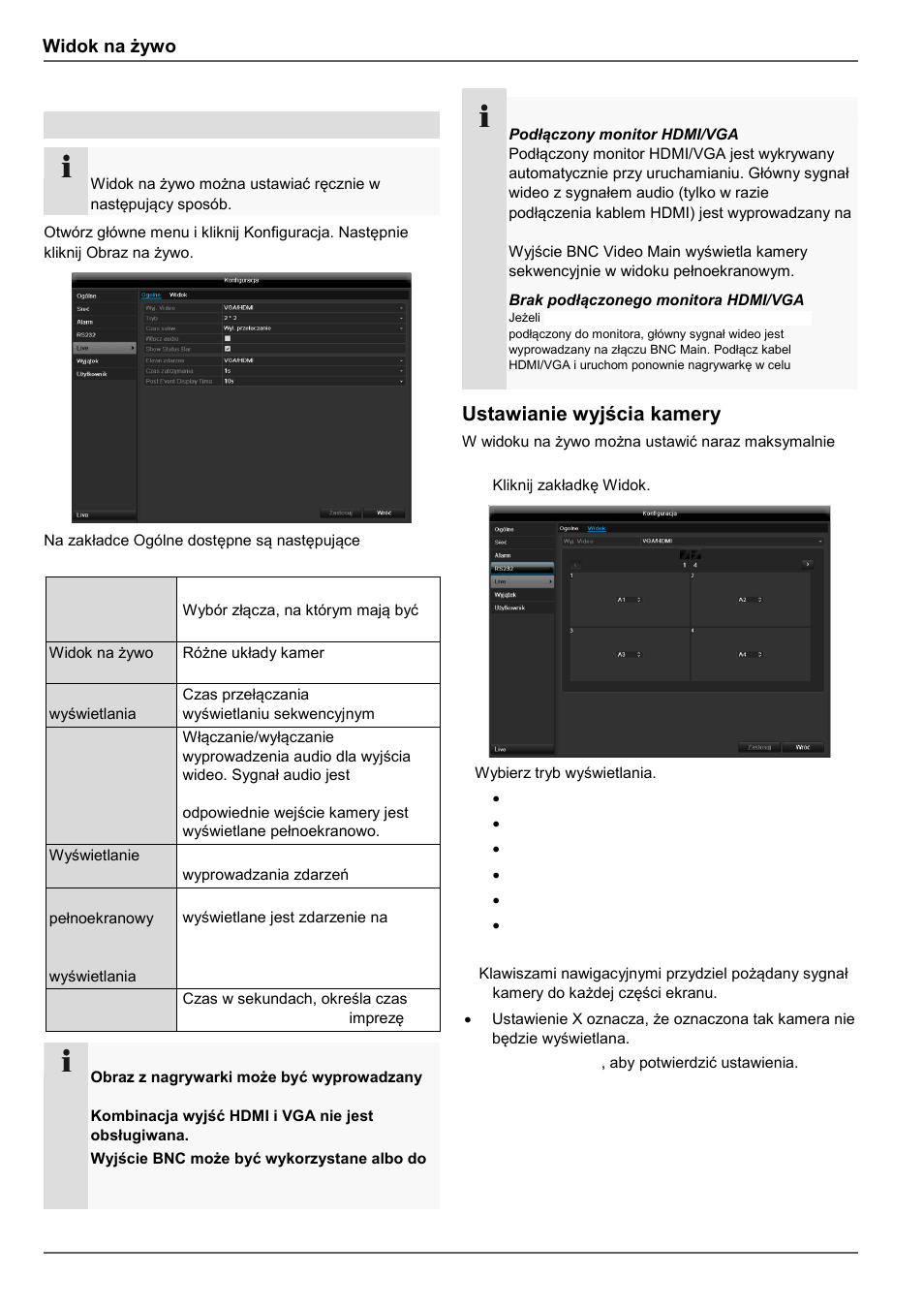 Ustawianie wyjścia kamery, Widok na żywo, Ustawienia | ABUS TVVR45021 Operating instructions User Manual | Page 416 / 458