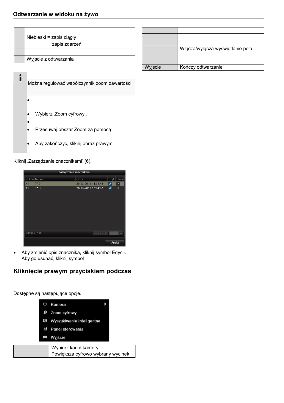 Kliknięcie prawym przyciskiem podczas odtwarzania, Odtwarzanie w widoku na żywo | ABUS TVVR45021 Operating instructions User Manual | Page 418 / 458