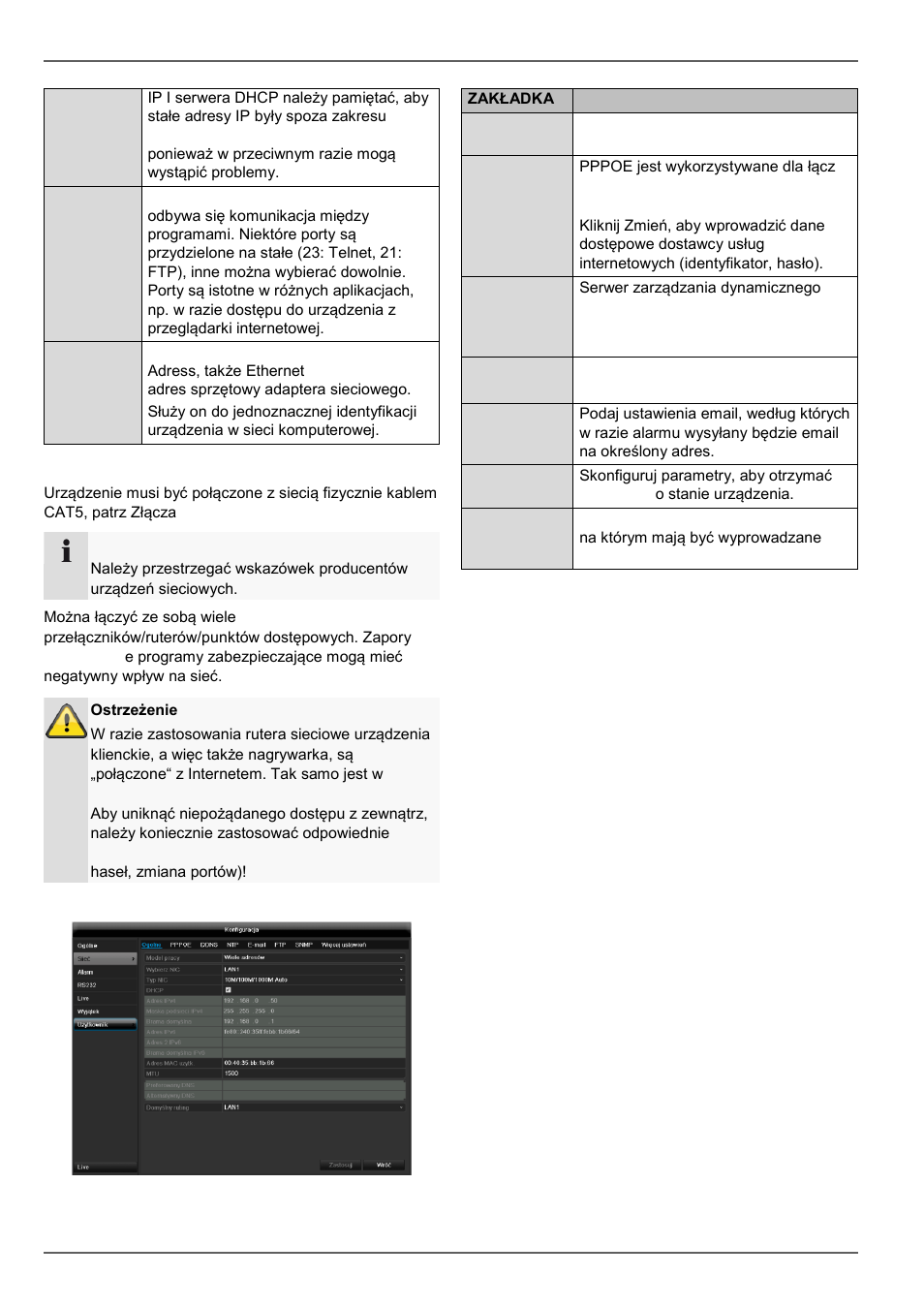 Budowa sieci, Konfiguracja sieci, Konfiguracja | ABUS TVVR45021 Operating instructions User Manual | Page 423 / 458