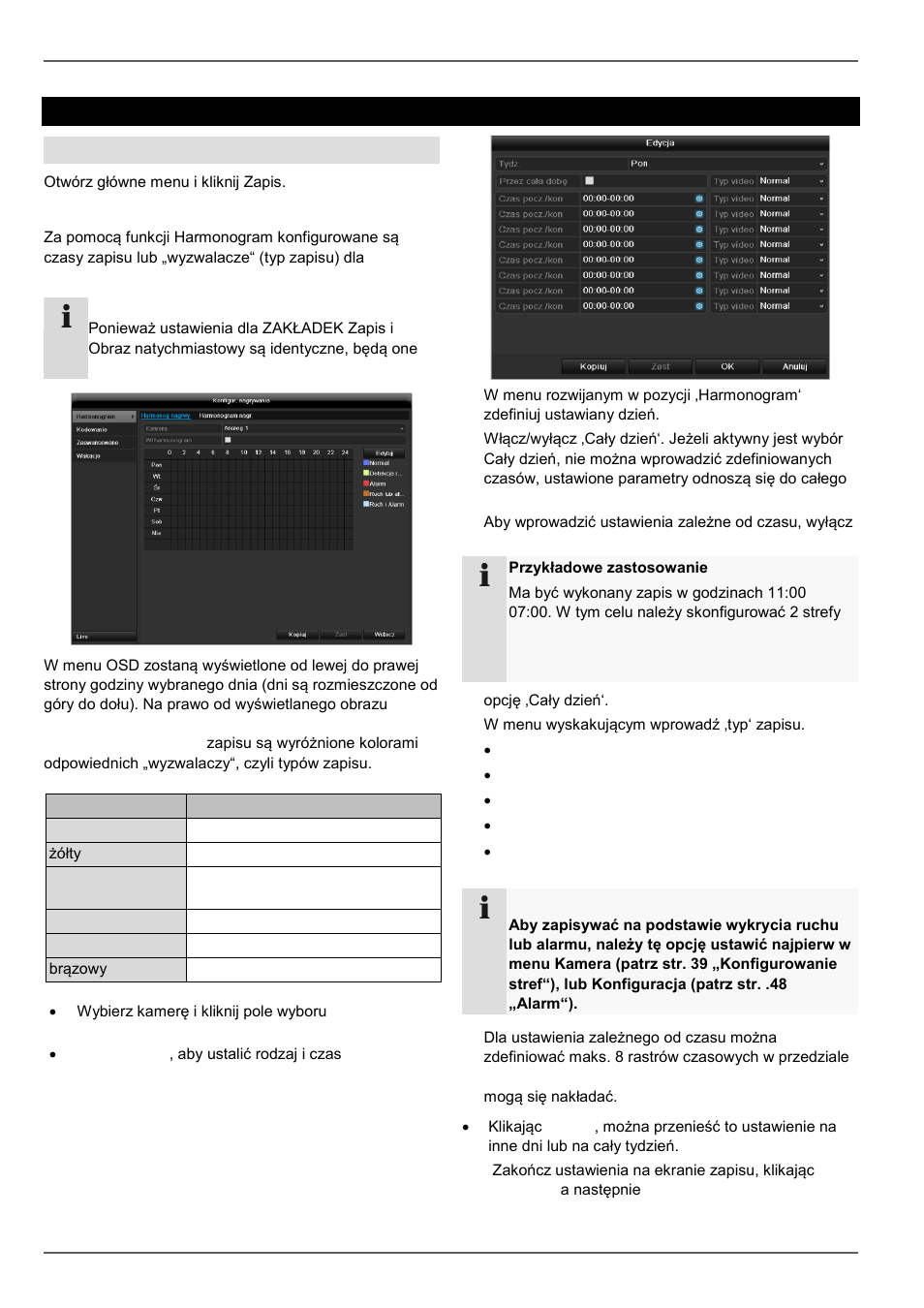 Harmonogram, Konfigur. nagrywania, Ustawianie | ABUS TVVR45021 Operating instructions User Manual | Page 434 / 458