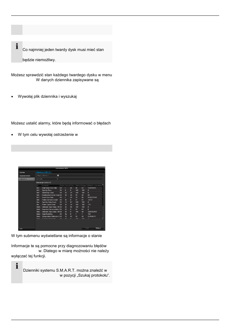 Sprawdzanie stanu twardego dysku, Konfigurowanie alarmów twardego dysku, Zarzadzanie hdd | S.m.a.r.t | ABUS TVVR45021 Operating instructions User Manual | Page 439 / 458