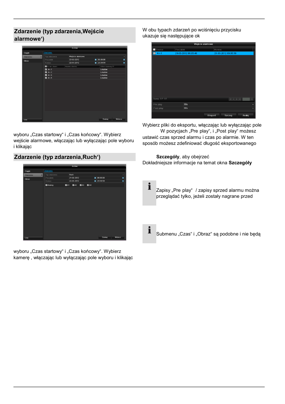 Eksport, Zdarzenie (typ zdarzenia‚wejście alarmowe‘), Zdarzenie (typ zdarzenia‚ruch‘) | ABUS TVVR45021 Operating instructions User Manual | Page 447 / 458
