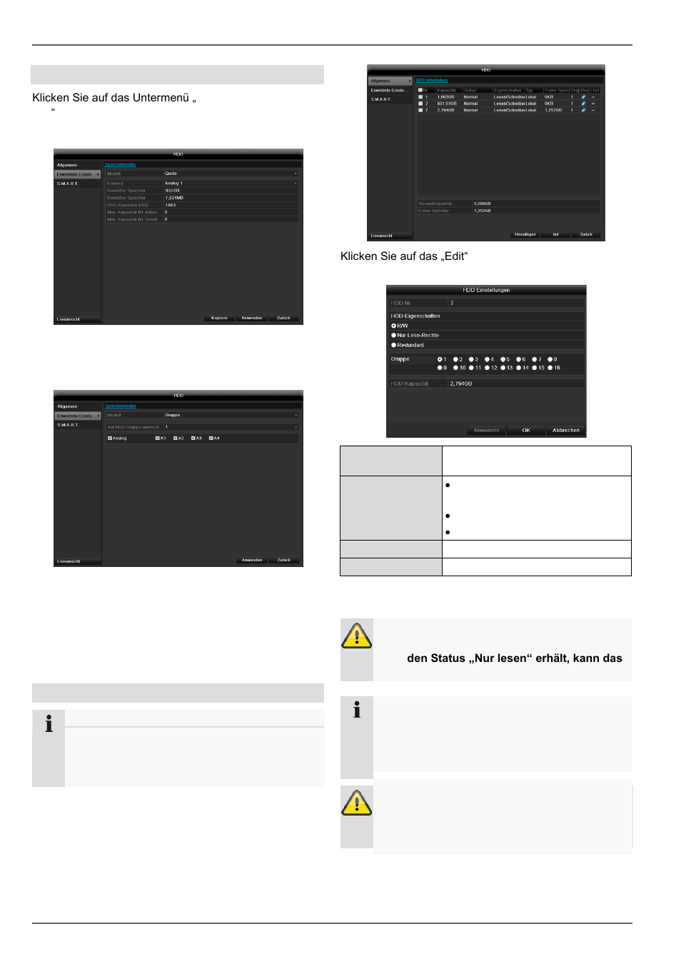 Festplatteneinstellungen der kameras, Festplatten einstellung | ABUS TVVR45021 Operating instructions User Manual | Page 57 / 458