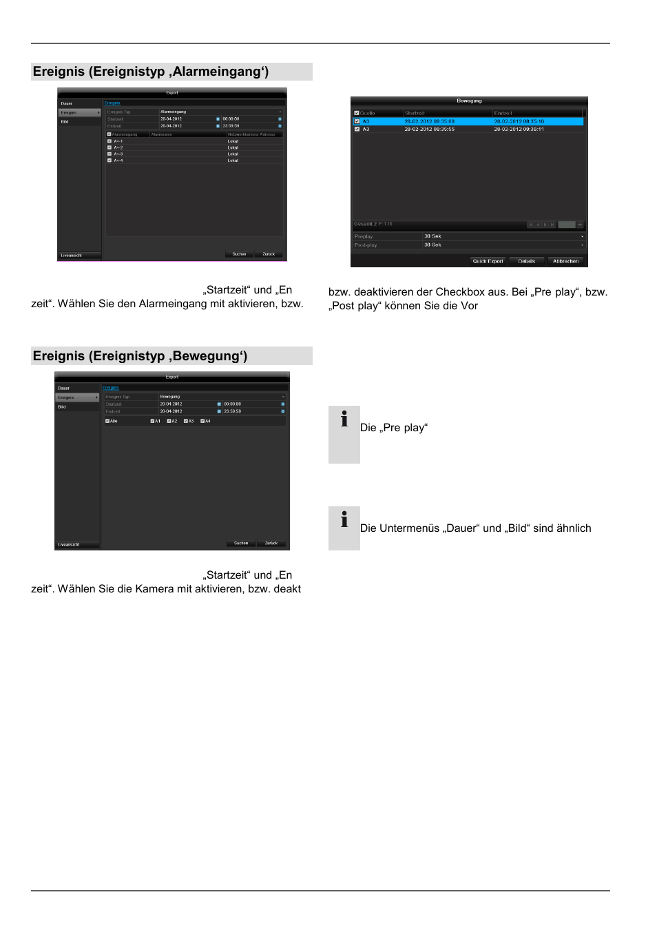 Video export, Ereignis (ereignistyp ‚alarmeingang‘), Ereignis (ereignistyp ‚bewegung‘) | ABUS TVVR45021 Operating instructions User Manual | Page 66 / 458
