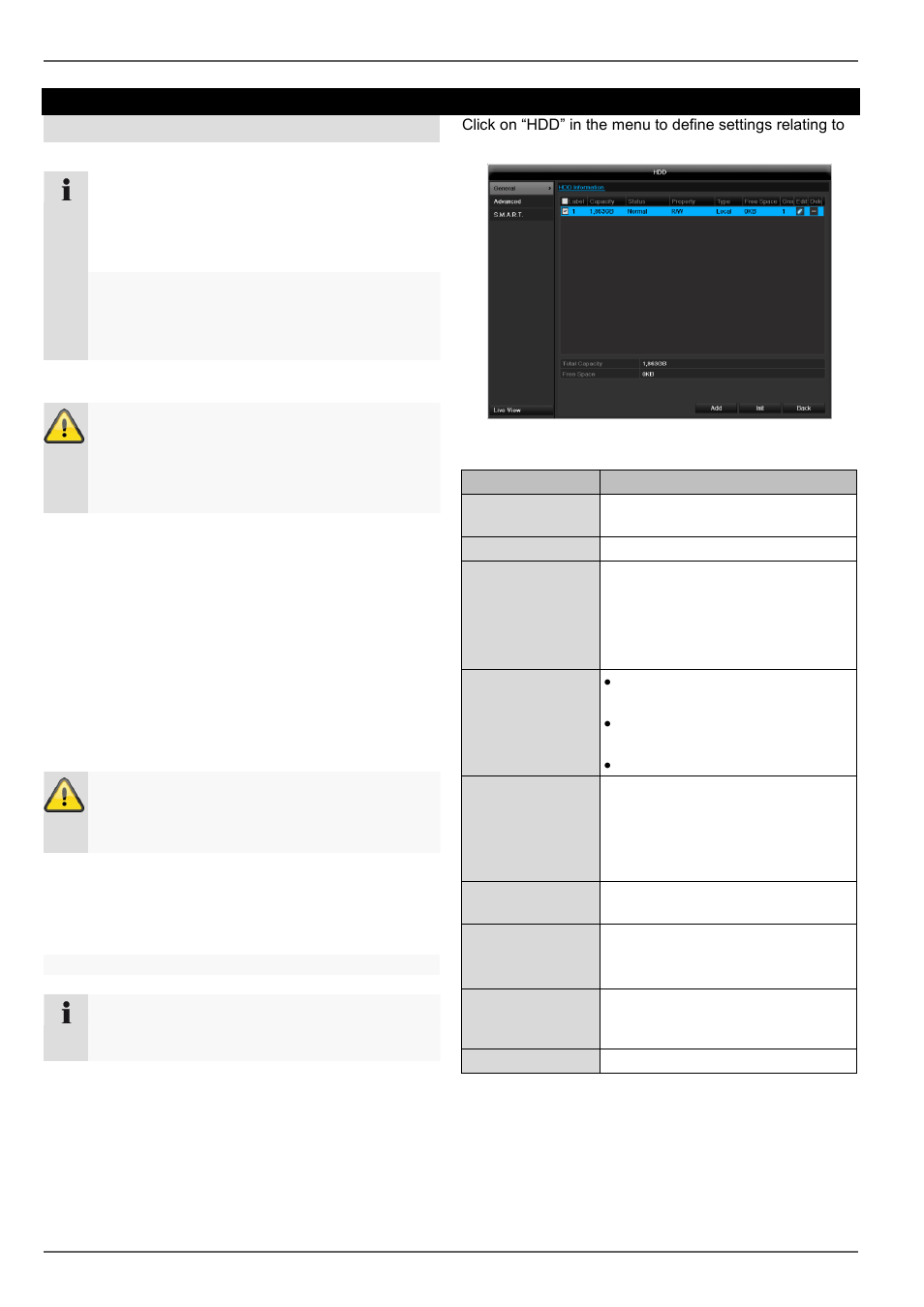 Installing the hdd, Hdd management parameters, Settings - configuration | Hdds | ABUS TVVR45030 Operating instructions User Manual | Page 138 / 508