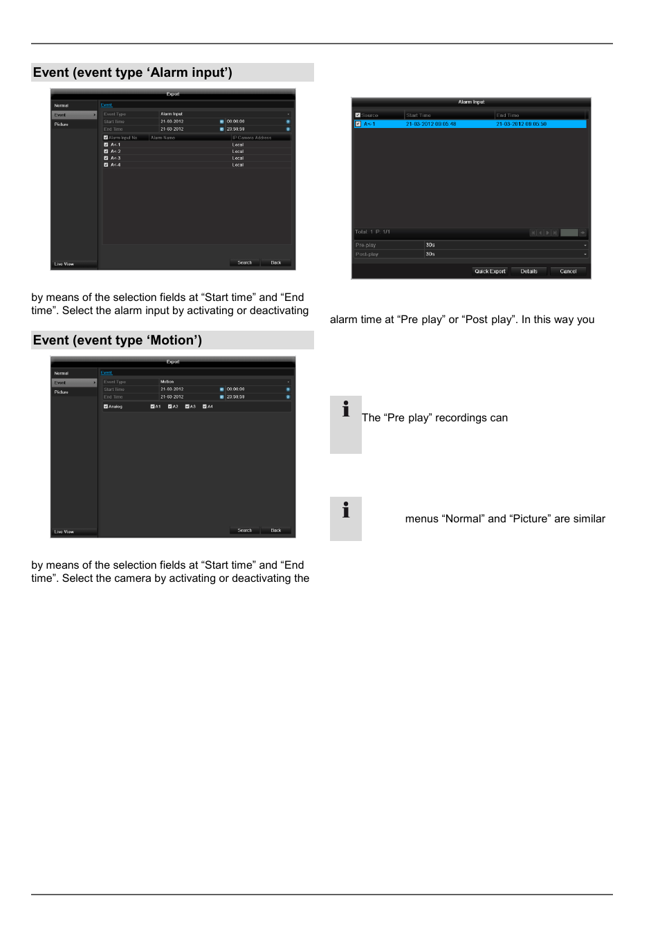 Video export, Event (event type ‘alarm input’), Event (event type ‘motion’) | ABUS TVVR45030 Operating instructions User Manual | Page 148 / 508