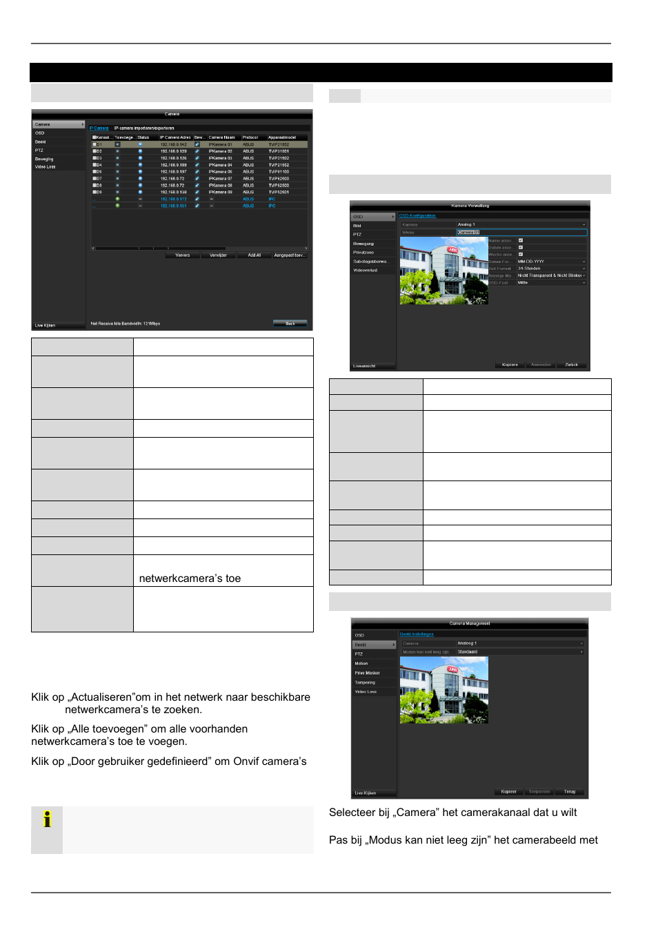 Camera, Hoofd menu, Kamera | Beeld | ABUS TVVR45030 Operating instructions User Manual | Page 210 / 508