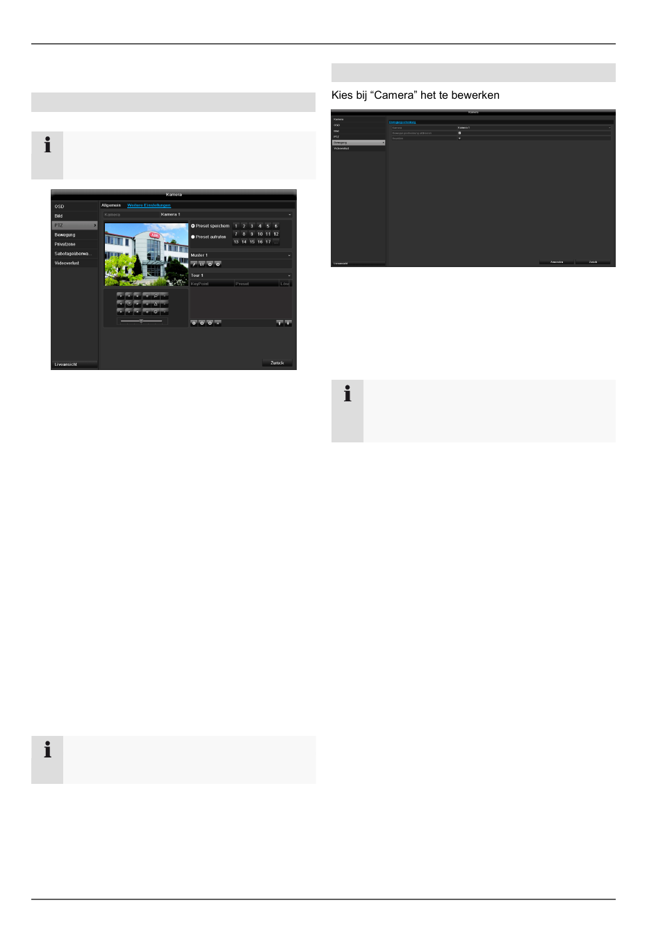 Opslaan en oproepen van presets, Installeren en oproepen van tours, Hoofd menu | Beweging | ABUS TVVR45030 Operating instructions User Manual | Page 211 / 508