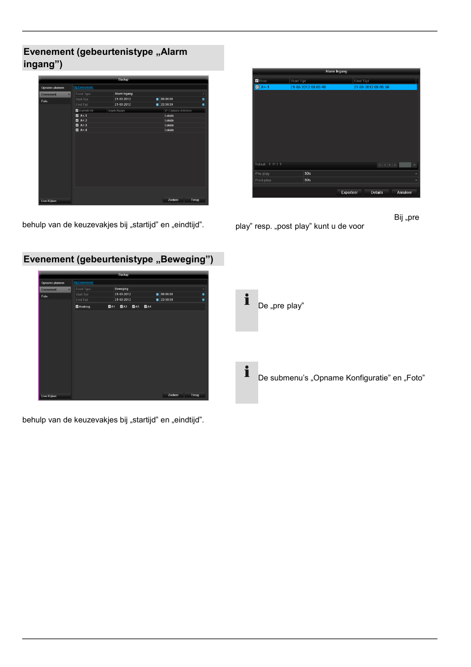 Backup, Evenement (gebeurtenistype „alarm ingang”), Evenement (gebeurtenistype „beweging”) | ABUS TVVR45030 Operating instructions User Manual | Page 226 / 508