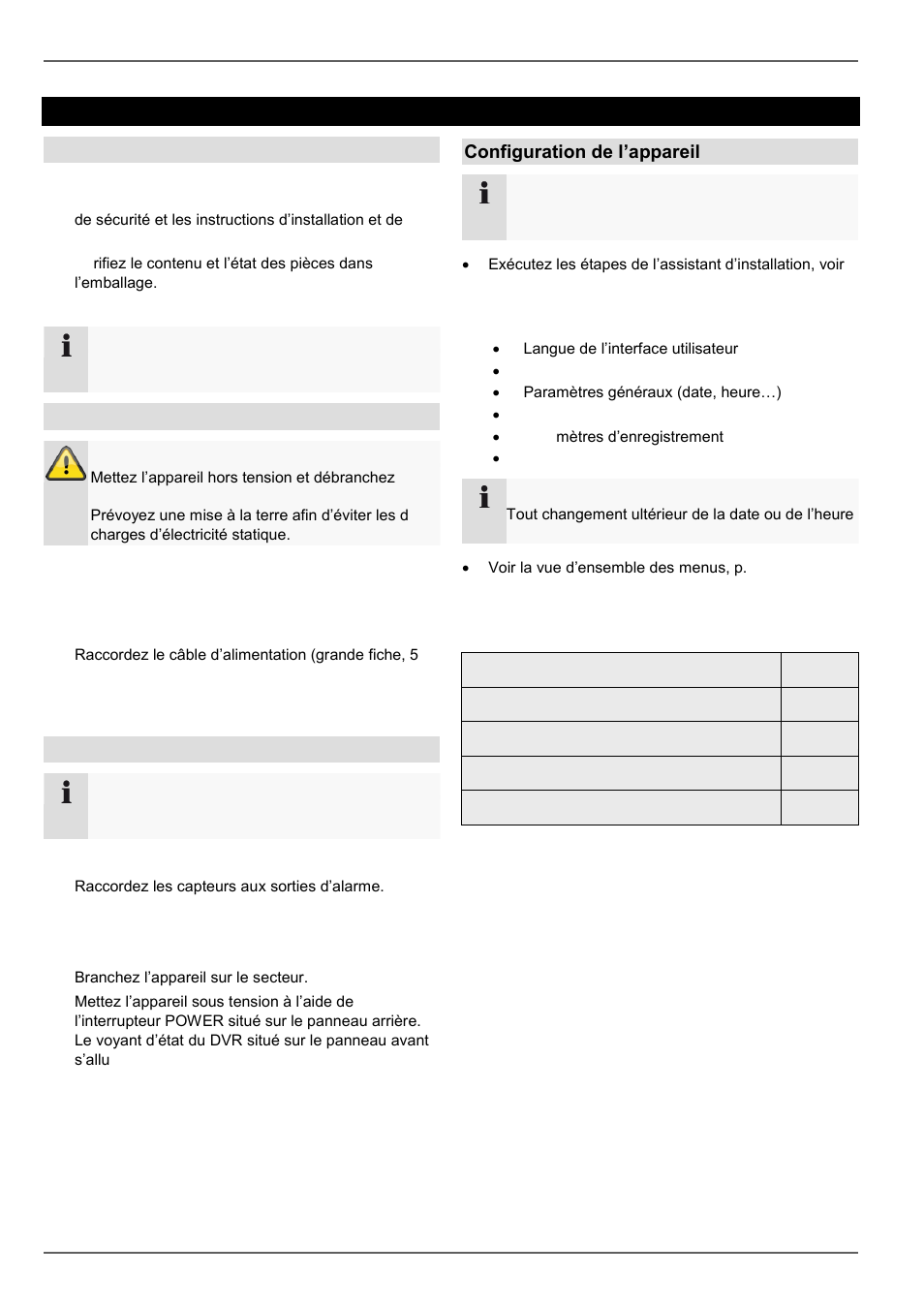 Guide de démarrage rapide, Avant de commencer, Monjours du disque dur | Branchements, Configuration de l’appareil | ABUS TVVR45030 Operating instructions User Manual | Page 258 / 508